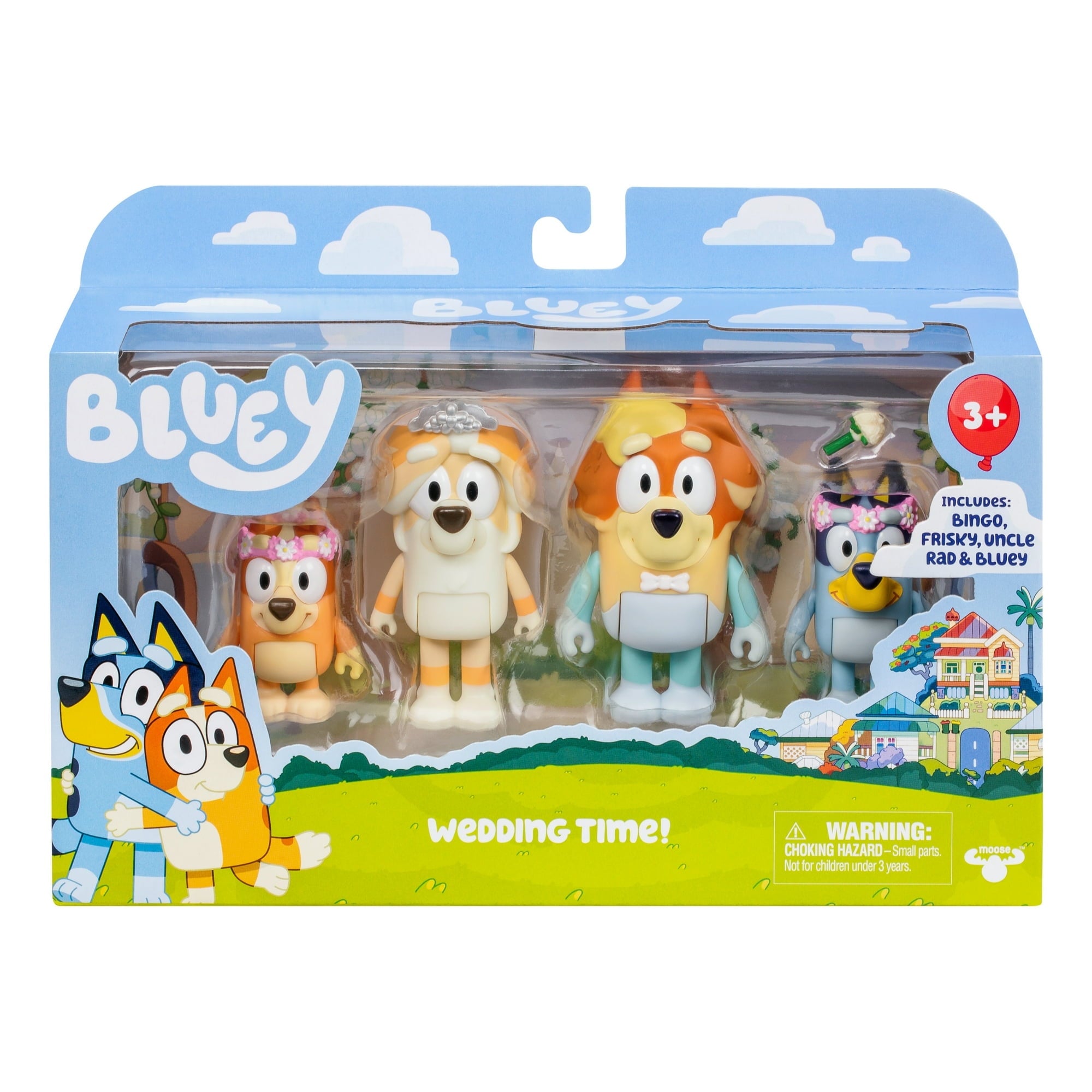 Bluey 4-Pack Wedding Time Figures, Includes Uncle Rad, Frisky, Bluey and Bingo, Ages 3+, Toddler Toys