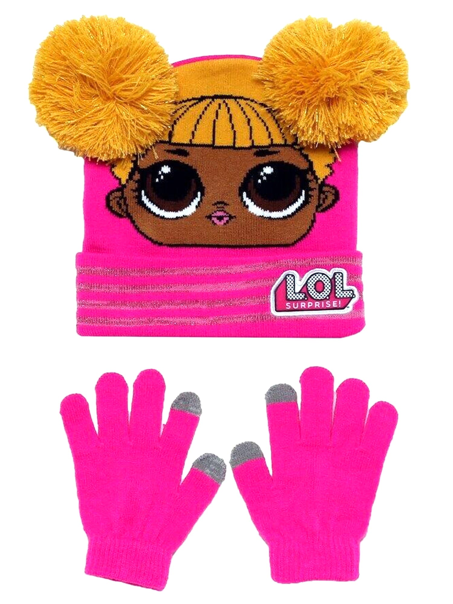LOL Surprise! Queen Bee Kids Beanie Hat Pom-Pom Texting Gloves 2-Piece Set