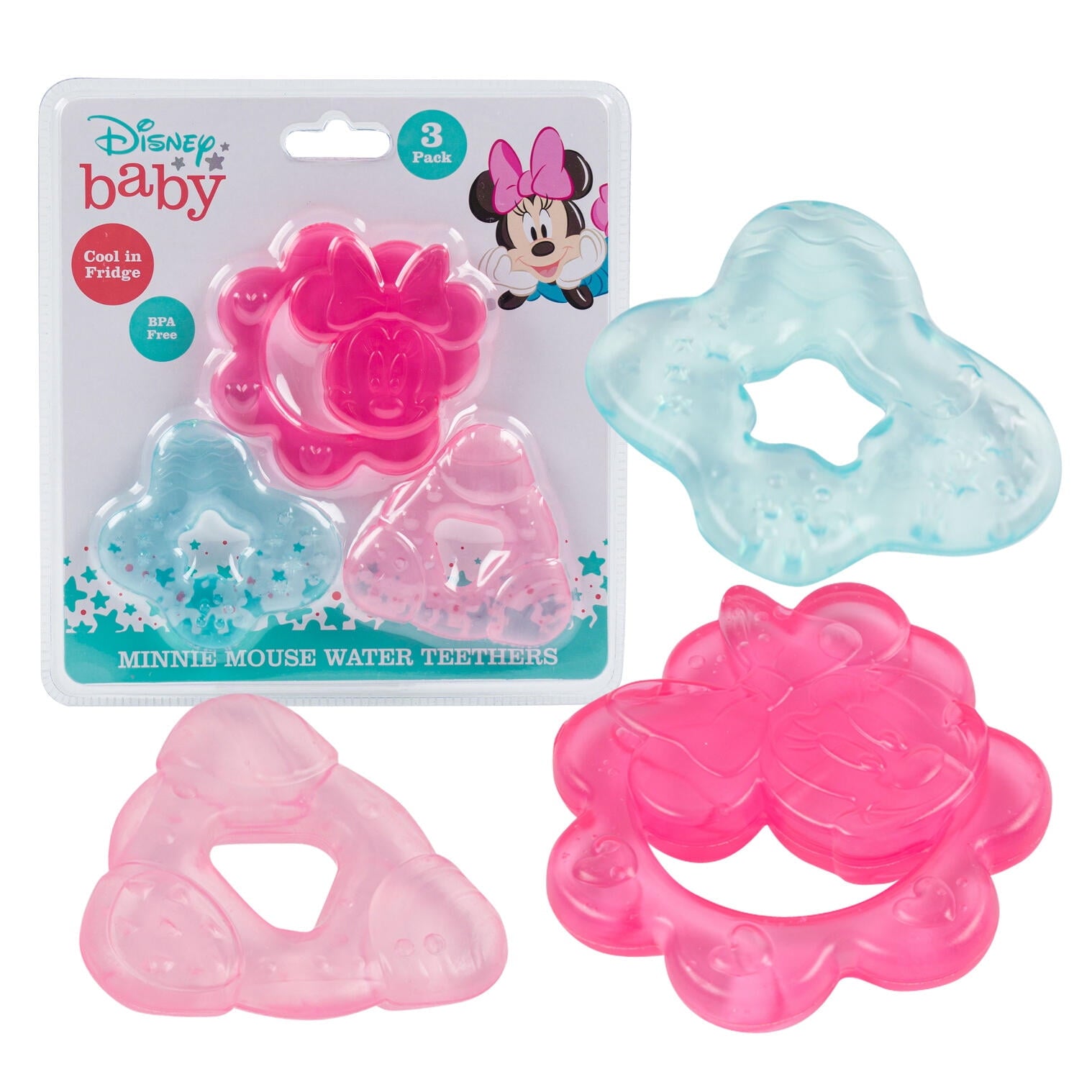 Disney Baby Minnie Mouse 3 Pack Pink & Blue Water Teether