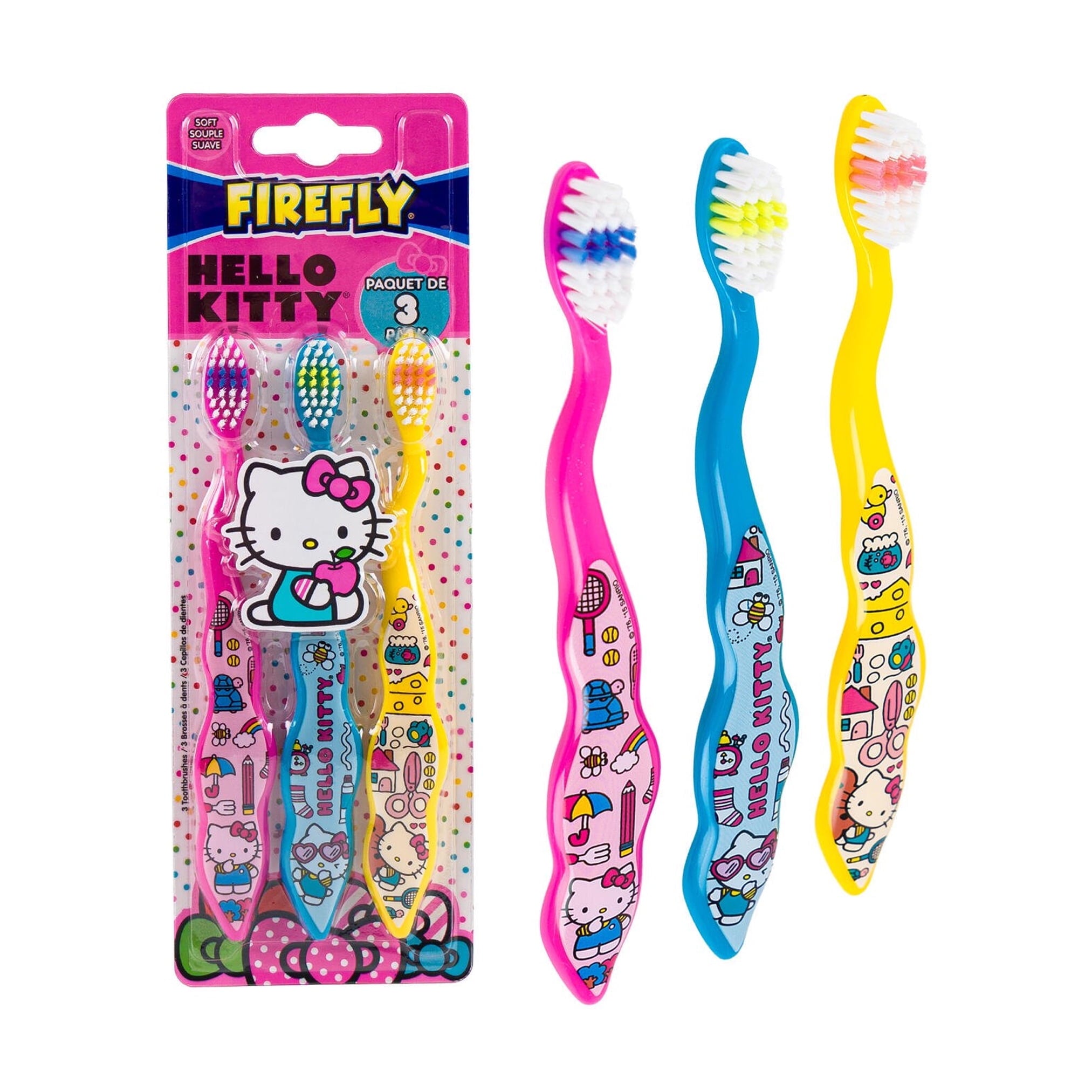 3 Pack Kids Soft Toothbrushes Firefly Hello Kitty Design 1 and up