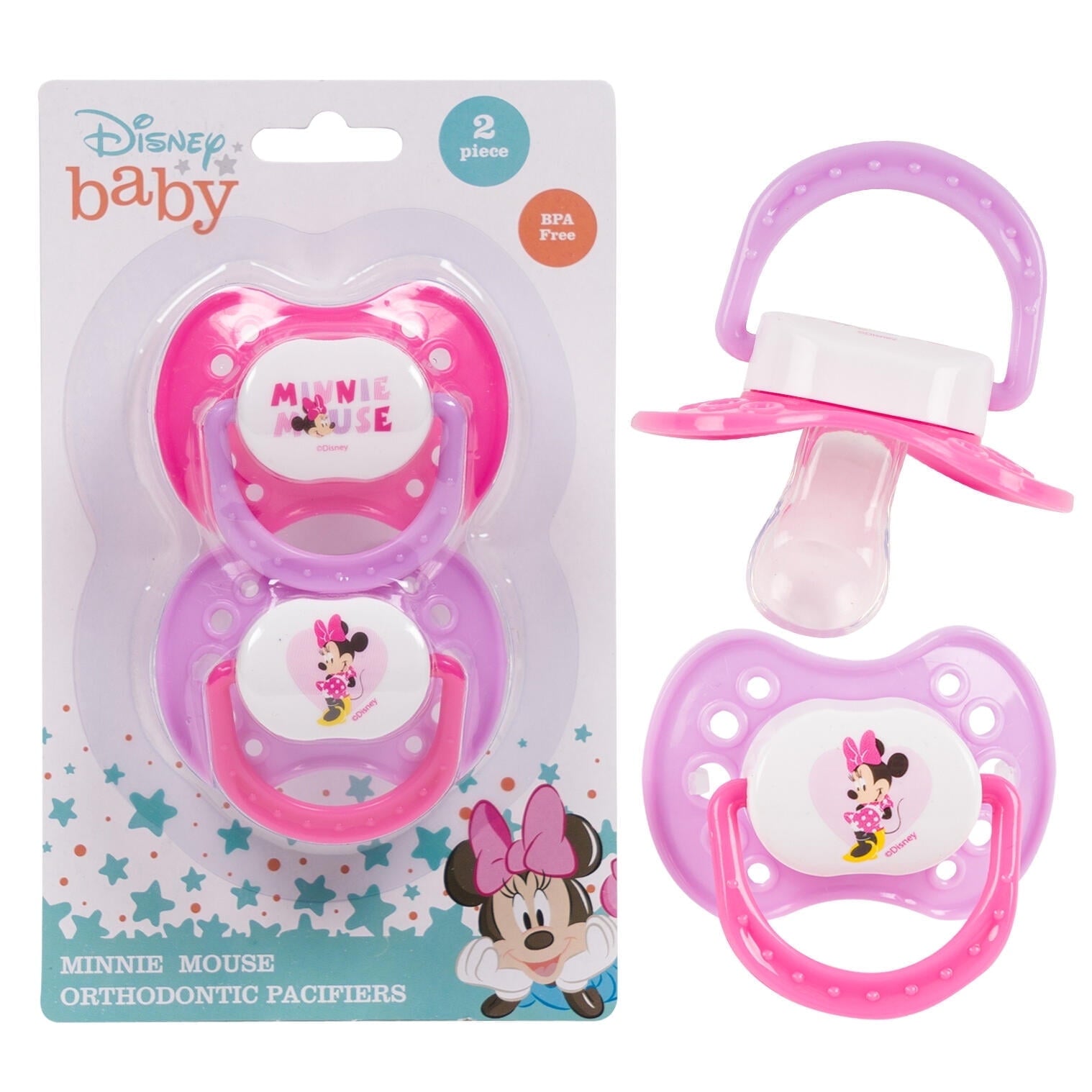 Disney Baby Minnie Mouse 2 Piece Pink & Purple Orthodontic Pacifiers infant