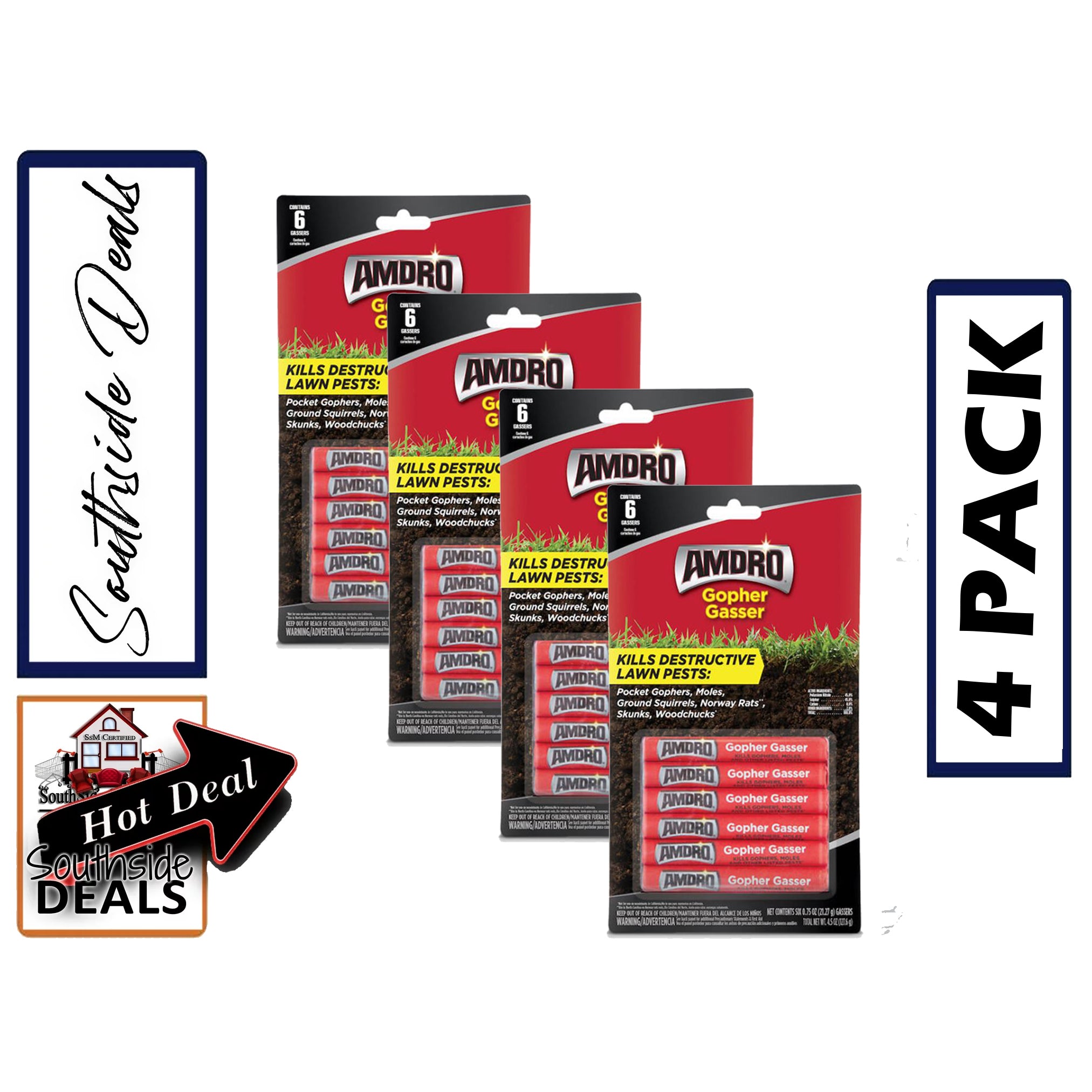 Amdro Gopher Gassers Kills Gophers Moles Rats Woodchucks Skunks Multi Packs of - 6 Gassers