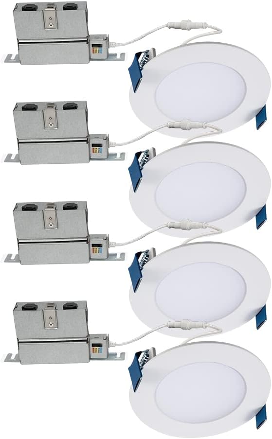 Open Box HALO HLB 4-Inch Thin Recessed Indoor/Outdoor Canless LED Downlight w/Selectable Color Temperatures 4-Pack