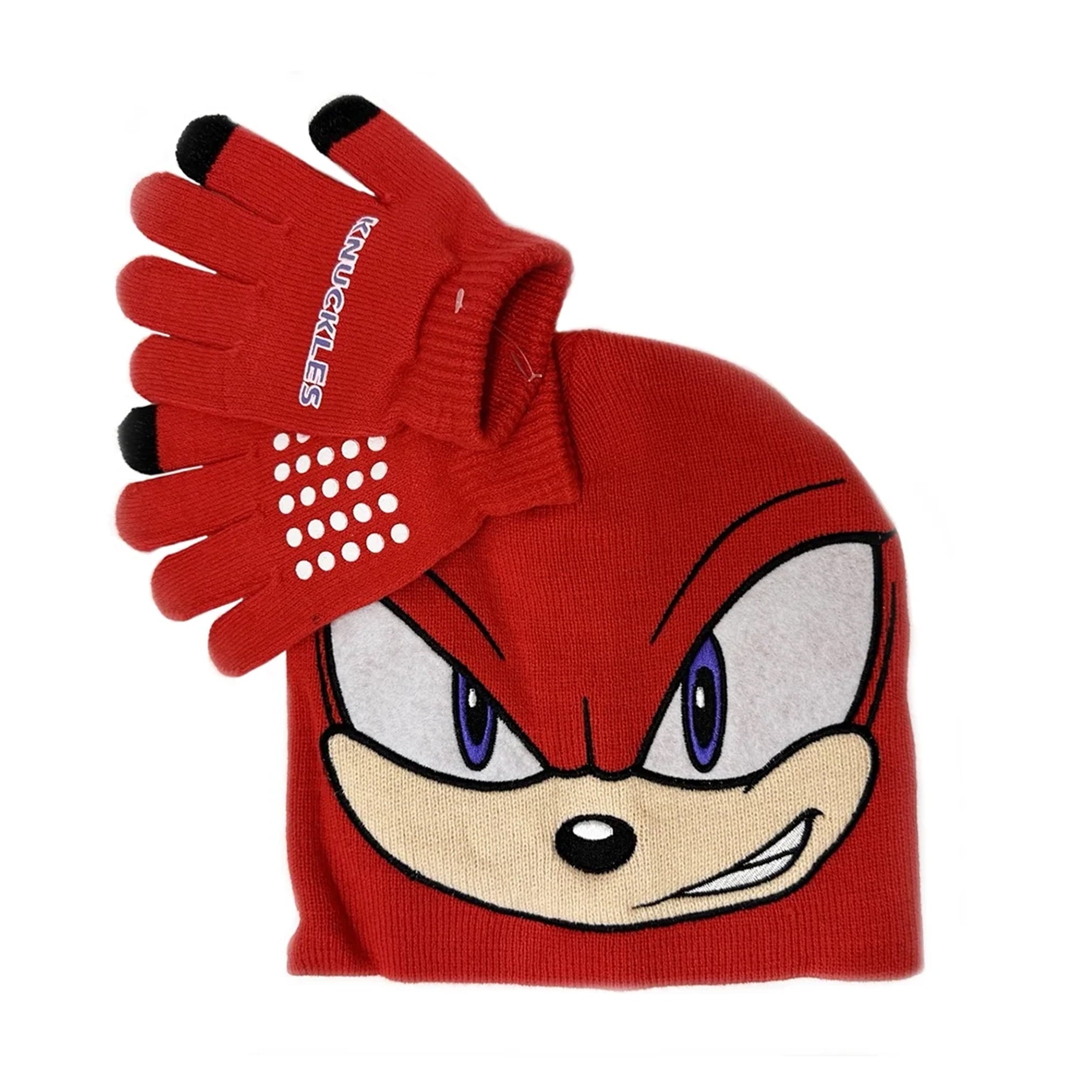 Sonic The Hedgehog Knuckles Hat And Gloves Kids Red 3D Ears Knitted Beanie