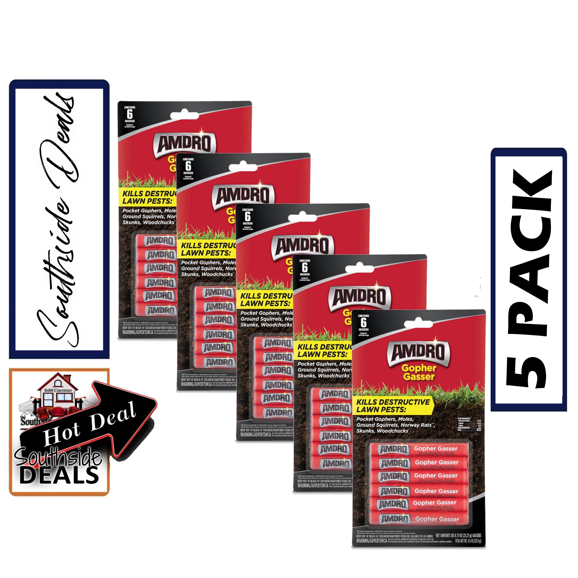 Amdro Gopher Gassers Kills Gophers Moles Rats Woodchucks Skunks Multi Packs of - 6 Gassers