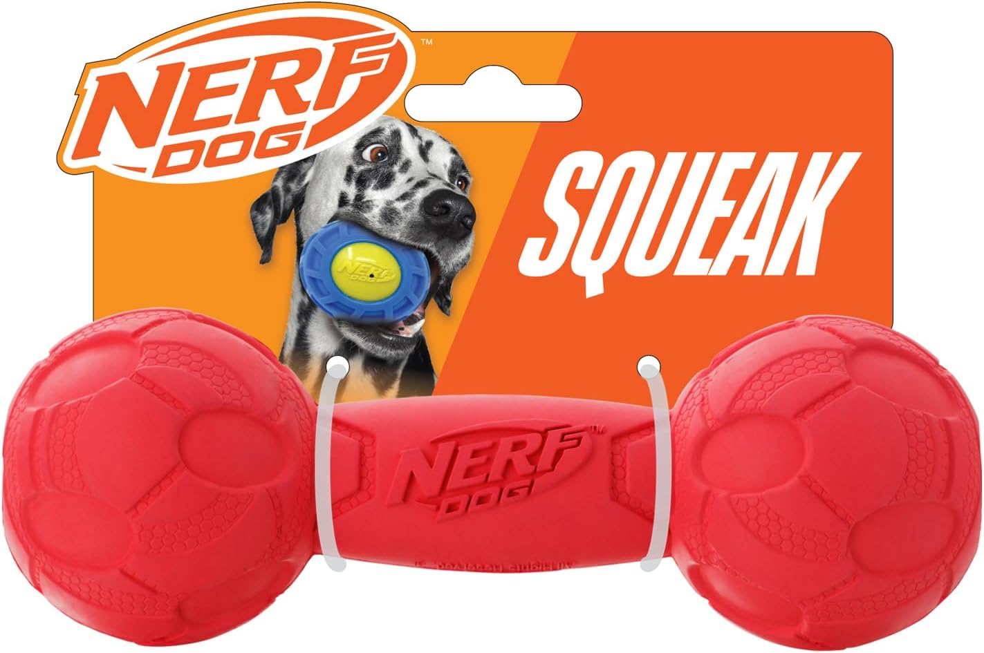 Nerf Dog 7in Bash Squeak Barbell - Red, Dog Toy