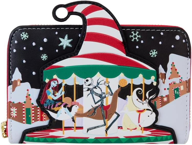 Loungefly: Nightmare Before Christmas Carousel Candy Cane Them Zip Around Wallet, Compact and Stylish Design