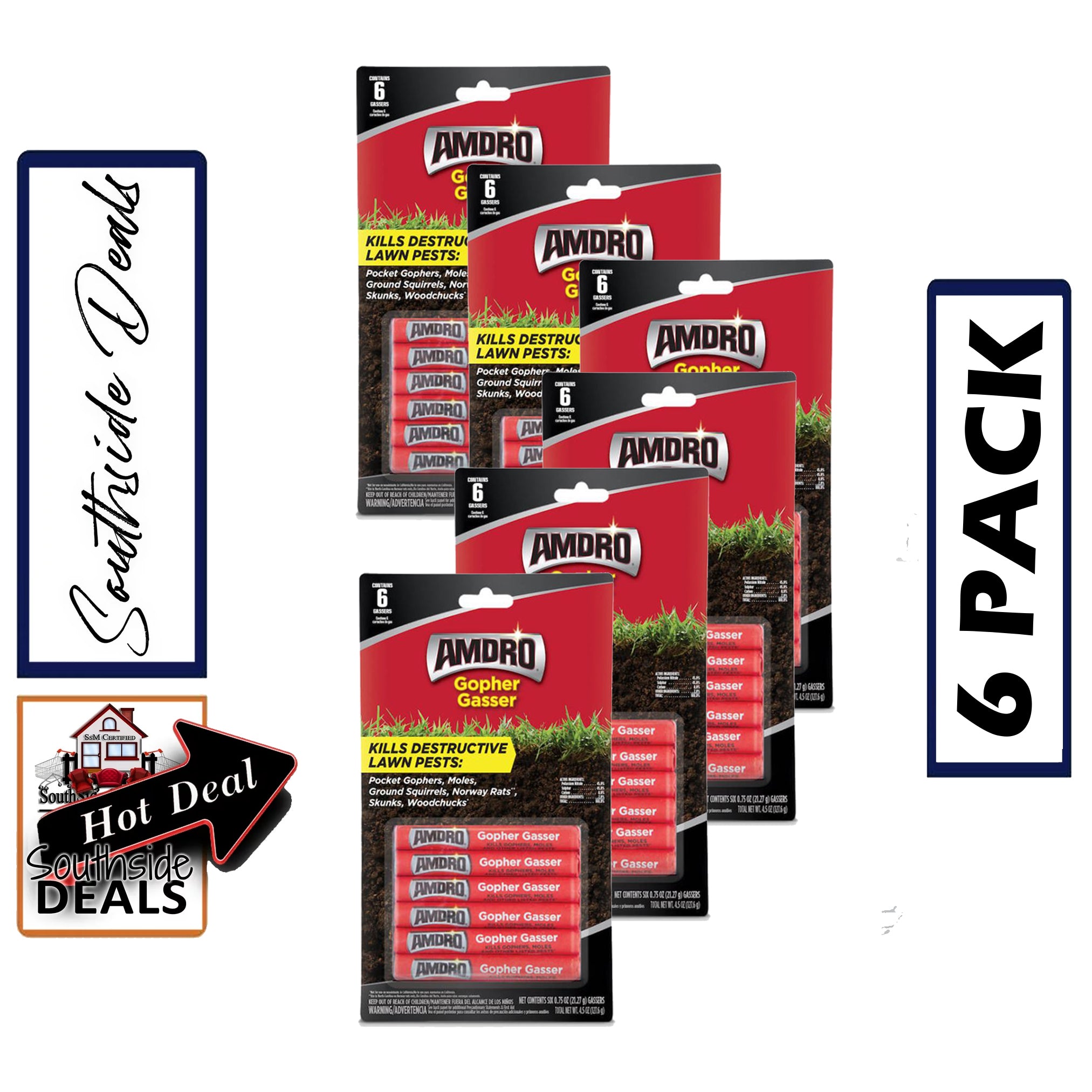 Amdro Gopher Gassers Kills Gophers Moles Rats Woodchucks Skunks Multi Packs of - 6 Gassers