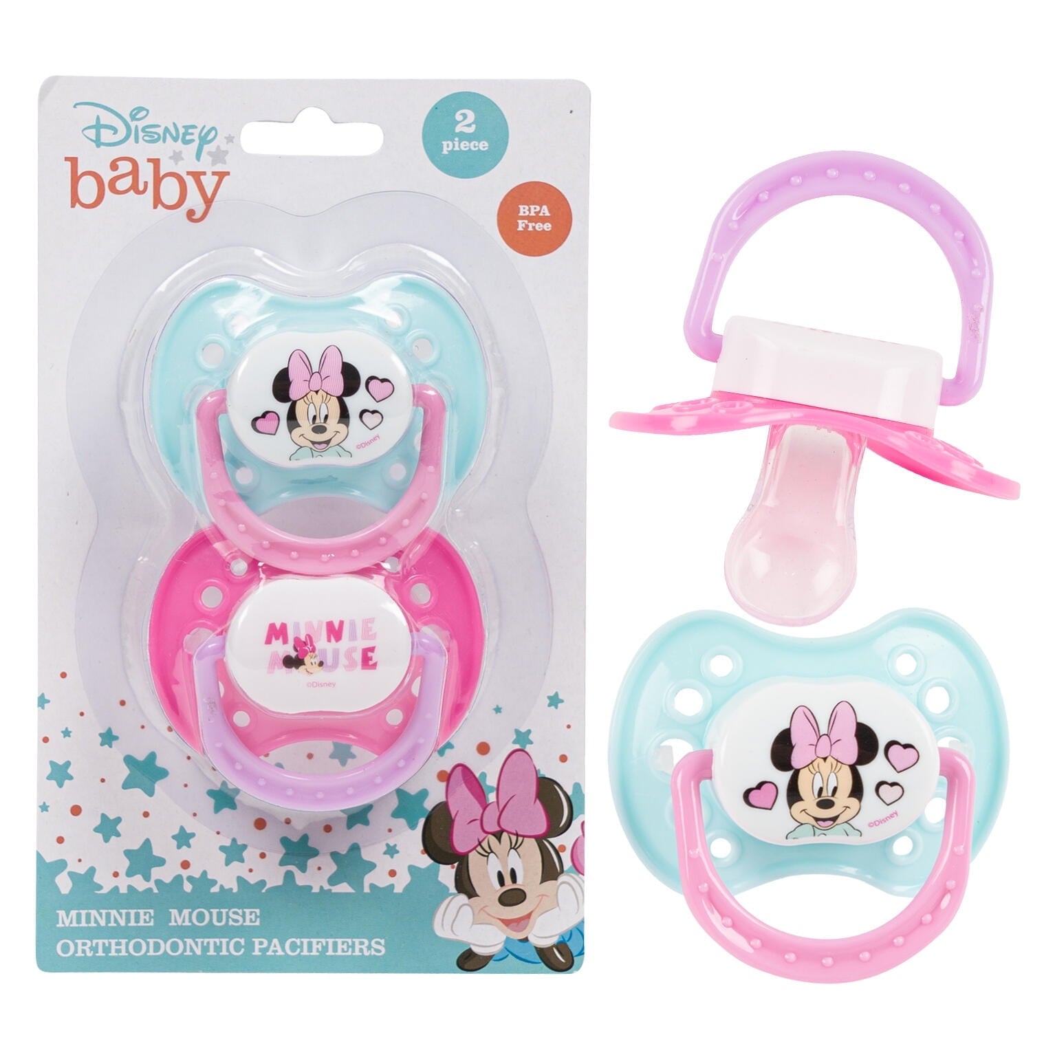 Disney Baby Minnie Mouse 2 Piece Blue & Pink Orthodontic Pacifiers Infant