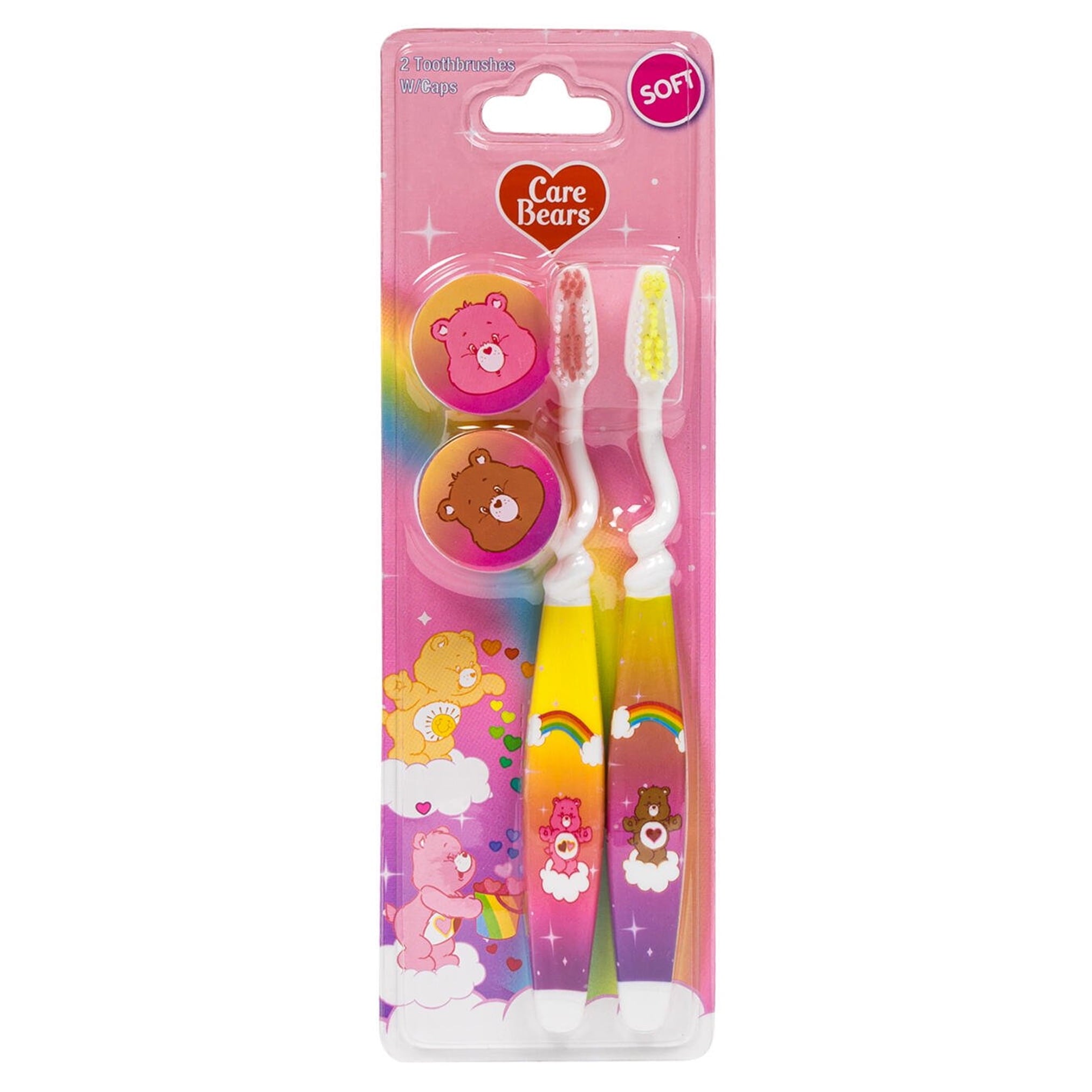 CloudCo Pink Care Bear 2 Pack Kids Toothbrushes (Soft)
