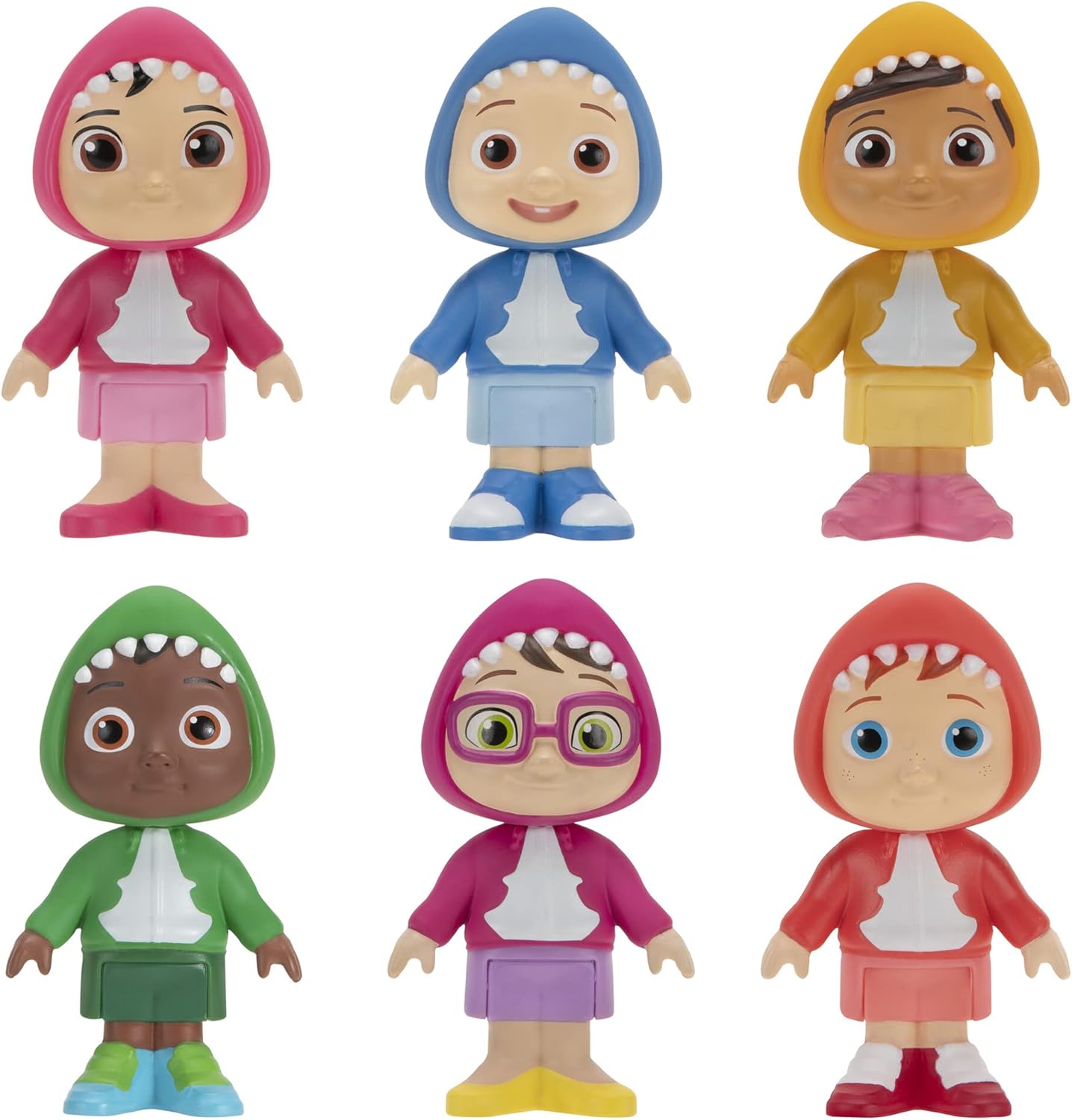CoComelon 6 Figure Family and Friends Shark Theme Pack - Includes JJ, Nico, Cody, Nina, Bella and Cece in Shark Hoodies - Toys for Kids and Preschoolers