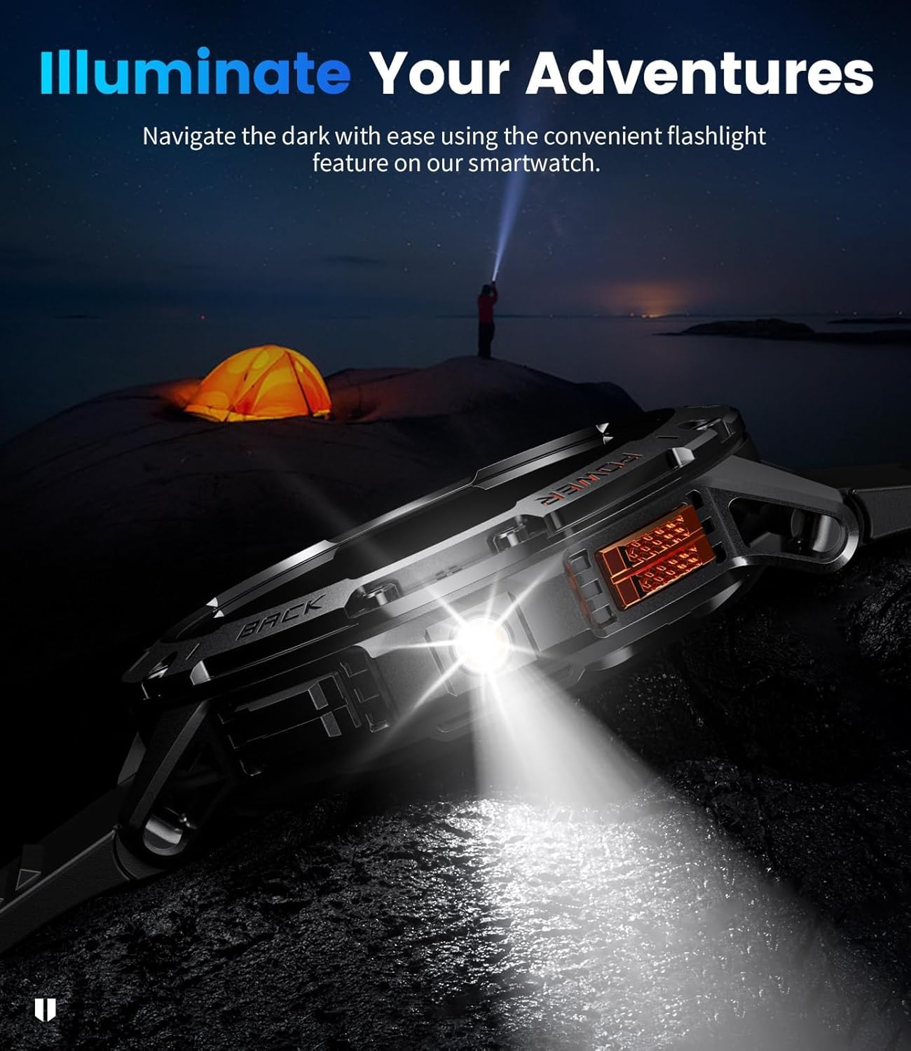 Sport Smart Watch for Men with Flashlight, 400mAh Battery, Waterproof & Sleep/Fitness Tracker