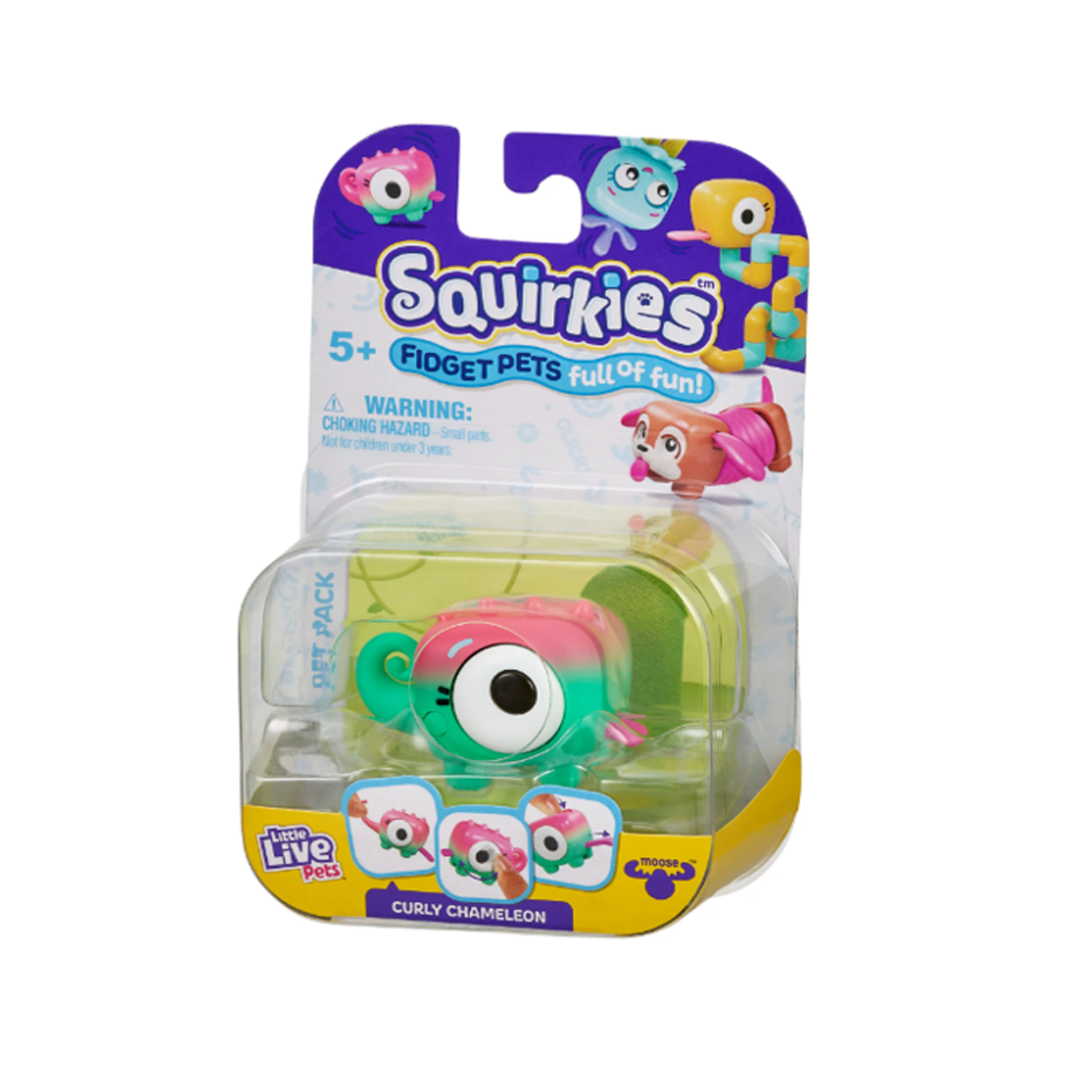 Little Live Pets, Squirkies, Interactive Fidget Toys - Curly Chameleon (Color May Vary)