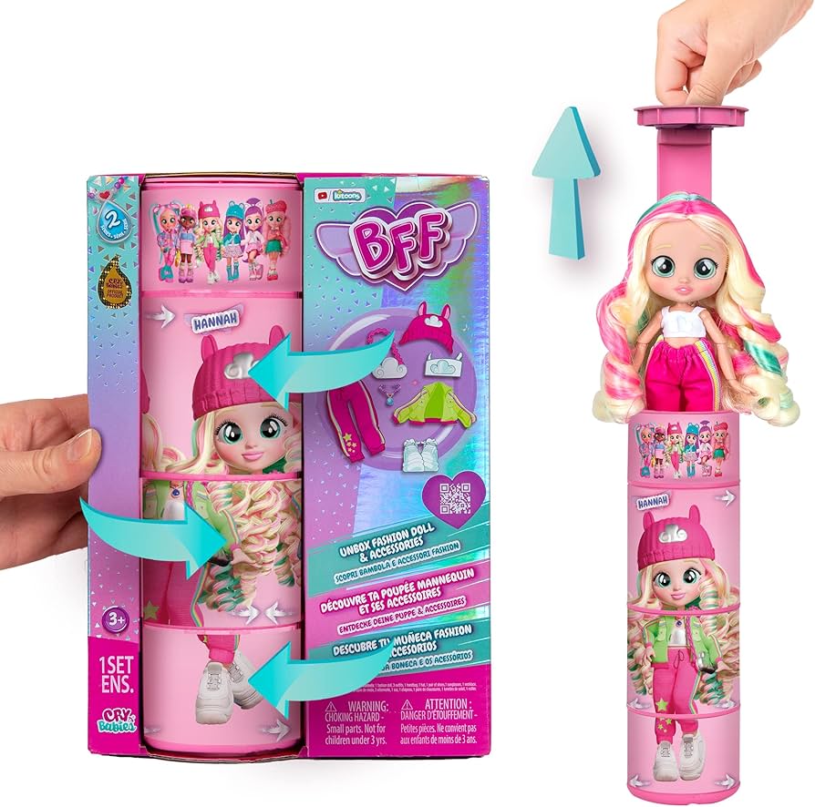 BFF by Cry Babies Hannah 8 inch Fashion Doll with 9+ Surprises - Ages 4 and up 7.8 inch doll