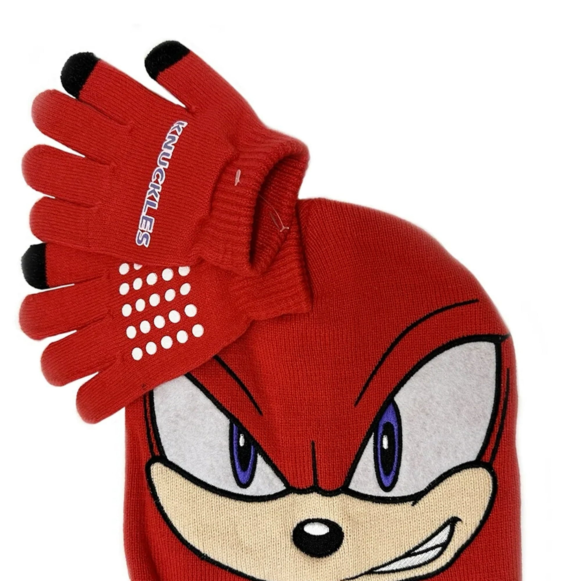 Sonic The Hedgehog Knuckles Hat And Gloves Kids Red 3D Ears Knitted Beanie