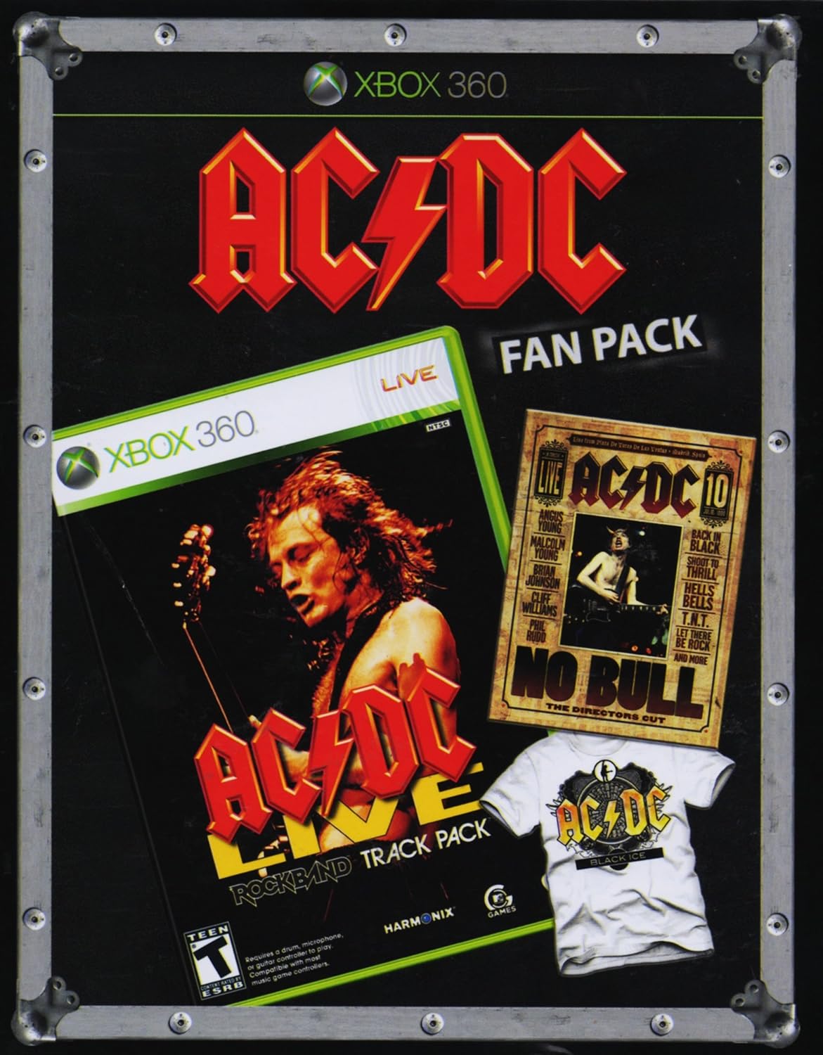 AC/DC Fan Pack: Includes Xbox 360 Edition of "AC/DC Live: Rock Band Track Pack," DVD of "No Bull: The Director's Cut," and AC/DC Black Ice Logo T-Shirt
