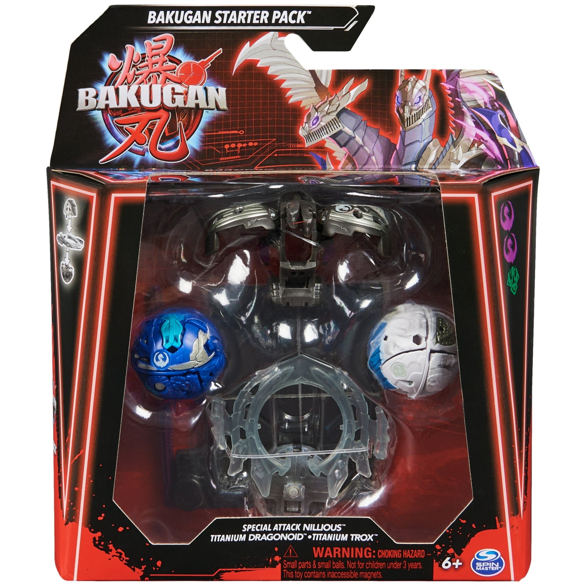Bakugan Starter 3-Pack Spinning Action Figures, Special Attack Dragonoids, Hammerhead and Nillious