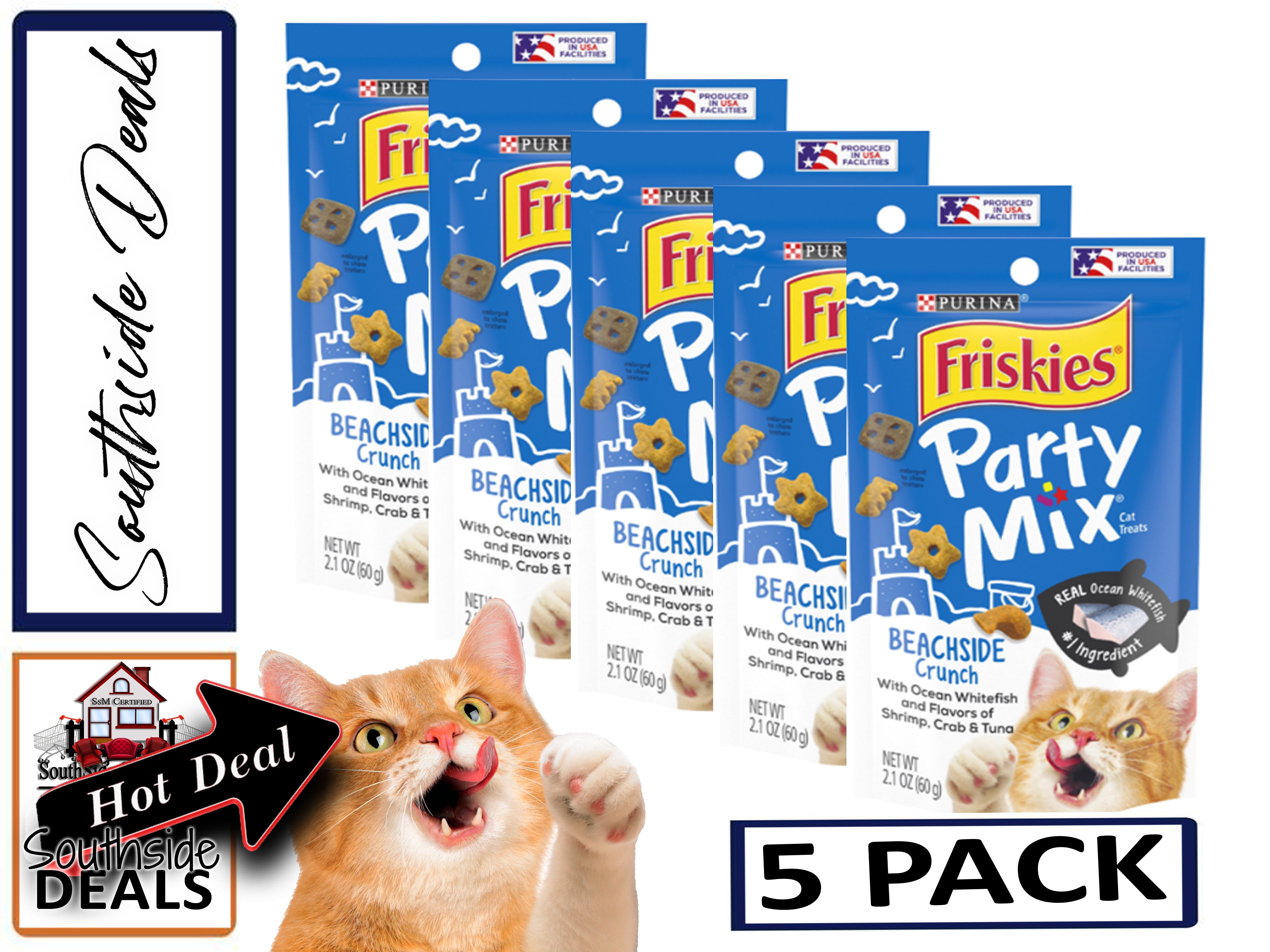 Purina Friskies Cat Treats, Party Mix, (5-pack) - 2.1 oz. Pouches - Packaging May Vary!