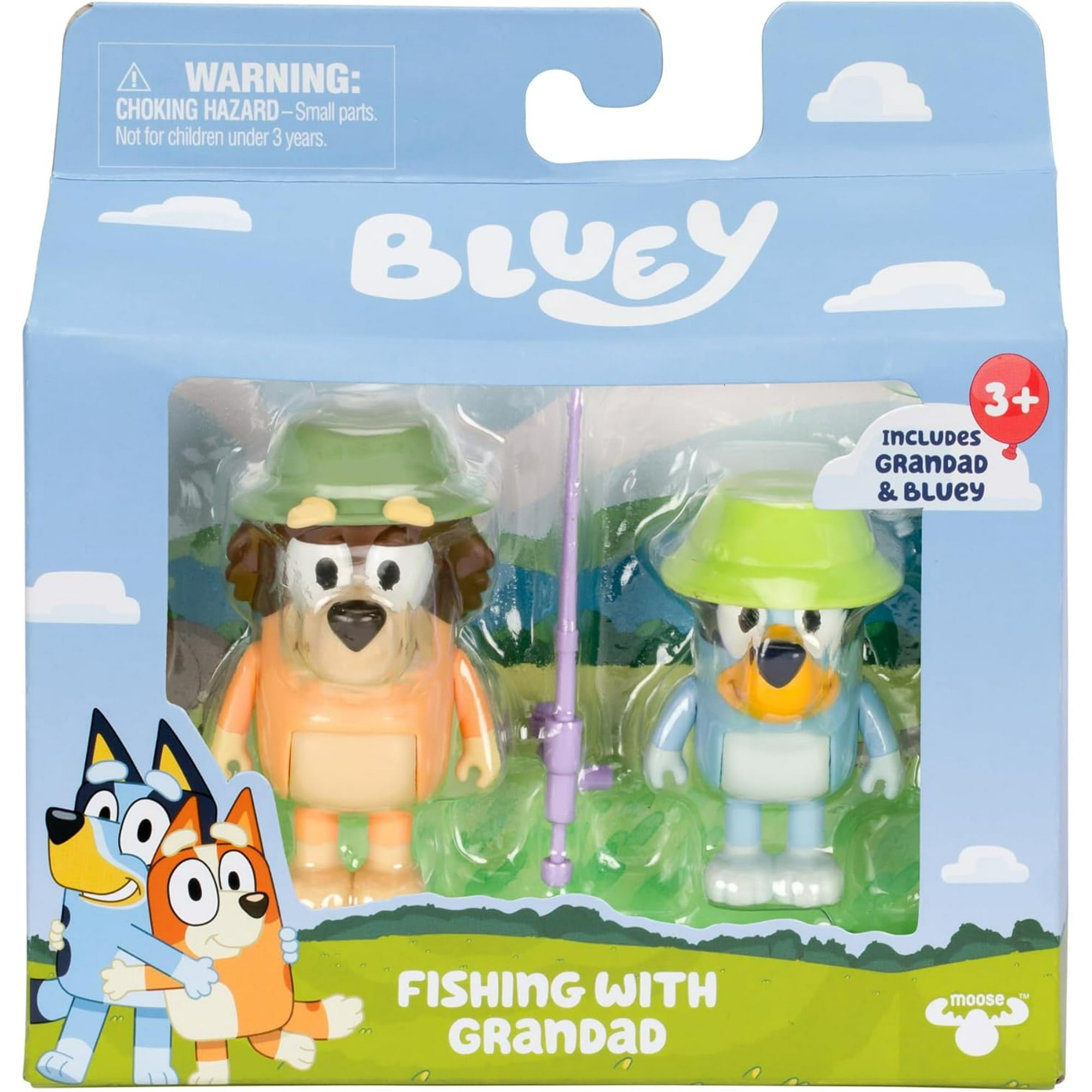Bluey Figure 2-Pack - Fishing with Grandad, 2.5 Inch Figures with Accessories, Kids Can Recreate Their Favorite Moments from The Episode - Grandad