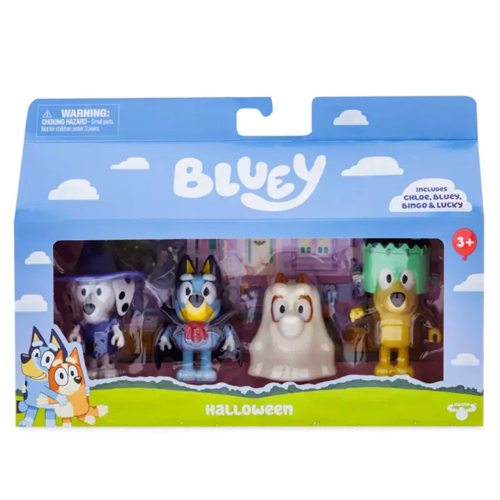Bluey Halloween 4 Pack, 2.5 inch Figures, Bluey, Bingo, Chloe and Lucky , Ages 3+, Toddler Toys