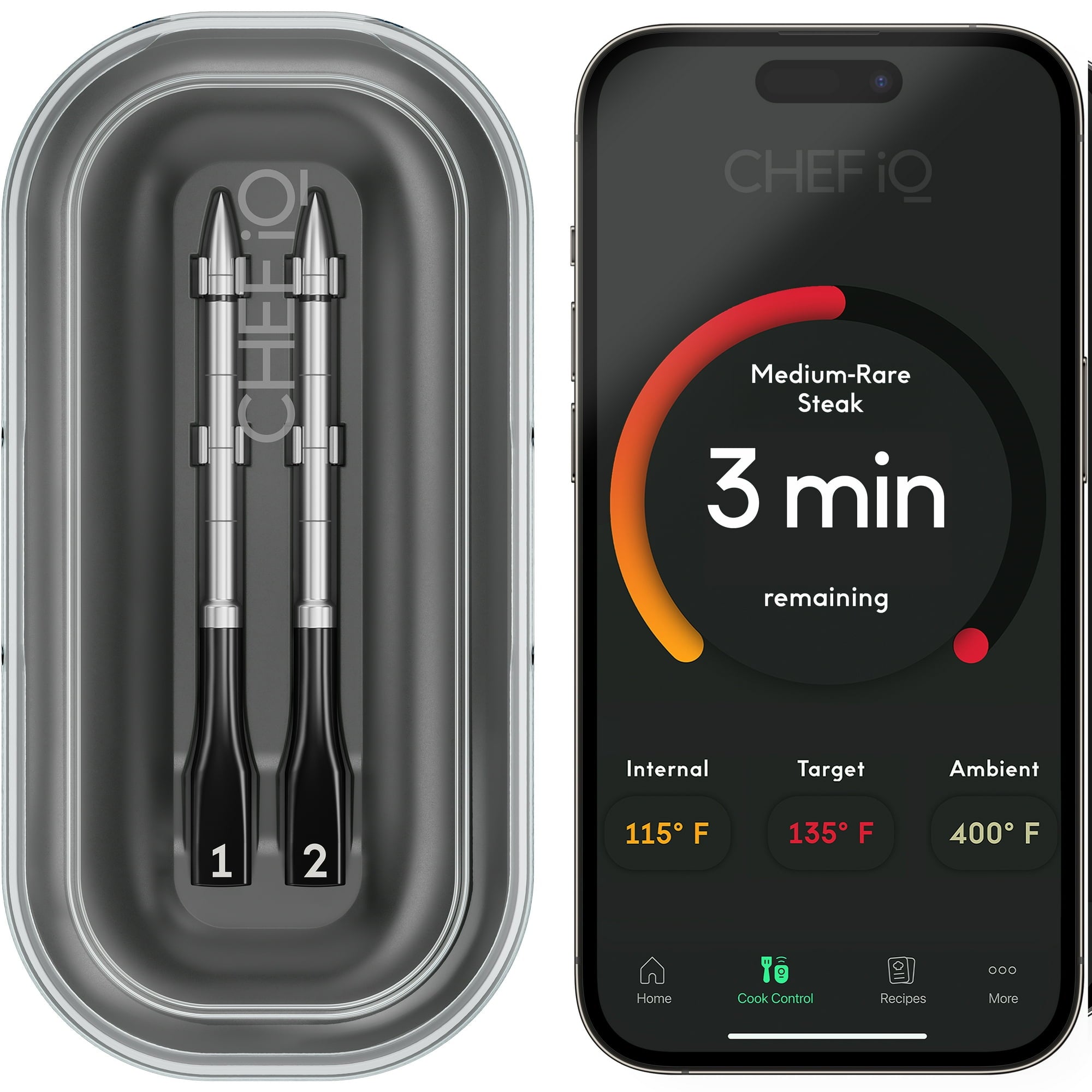Open Box CHEF iQ Sense Smart Wireless Ultra-Thin Meat Thermometer, Unlimited Range, Bluetooth & Wifi, - 2 Probe Set with Smart Hub