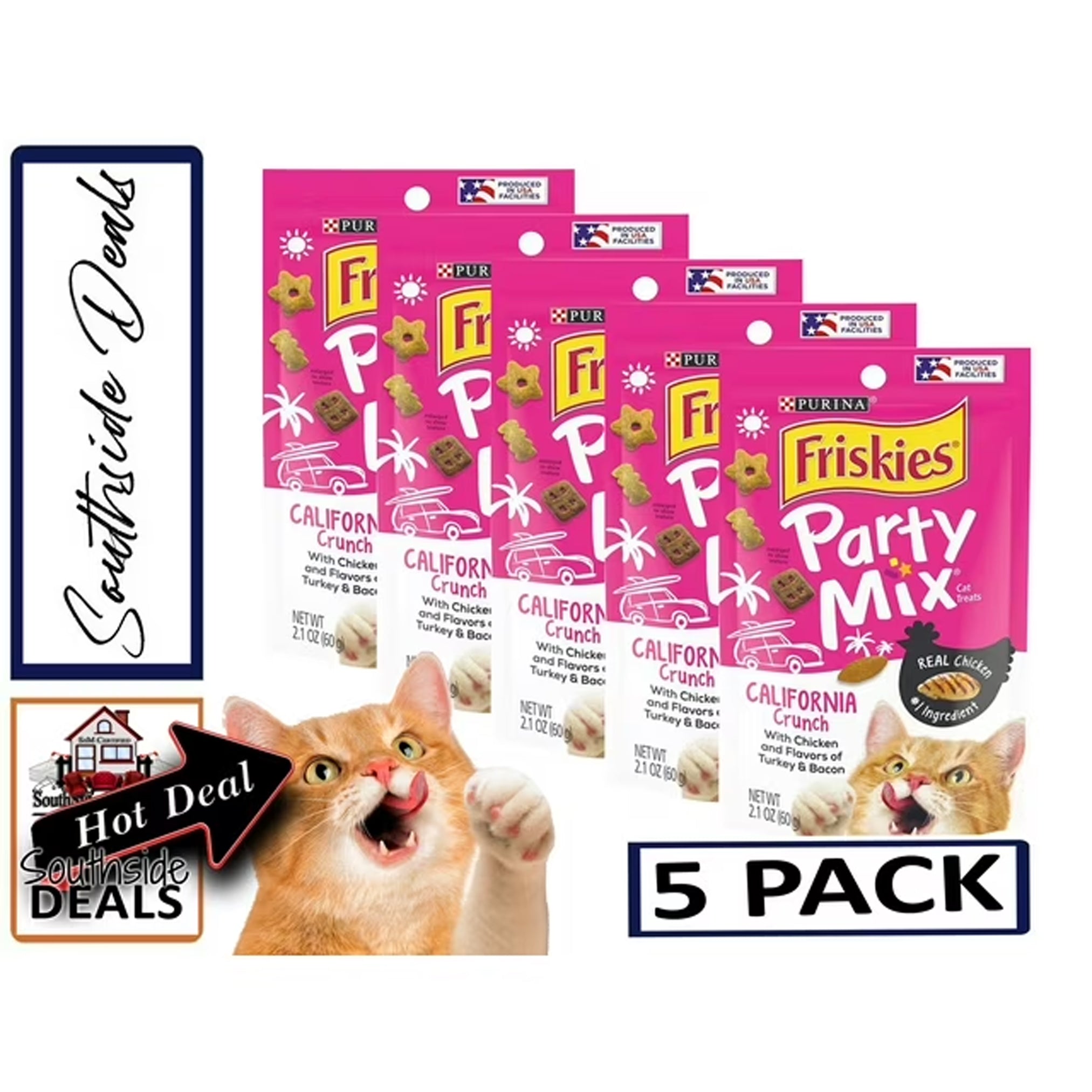 Purina Friskies Cat Treats, Party Mix, (5-pack) - 2.1 oz. Pouches - Packaging May Vary!