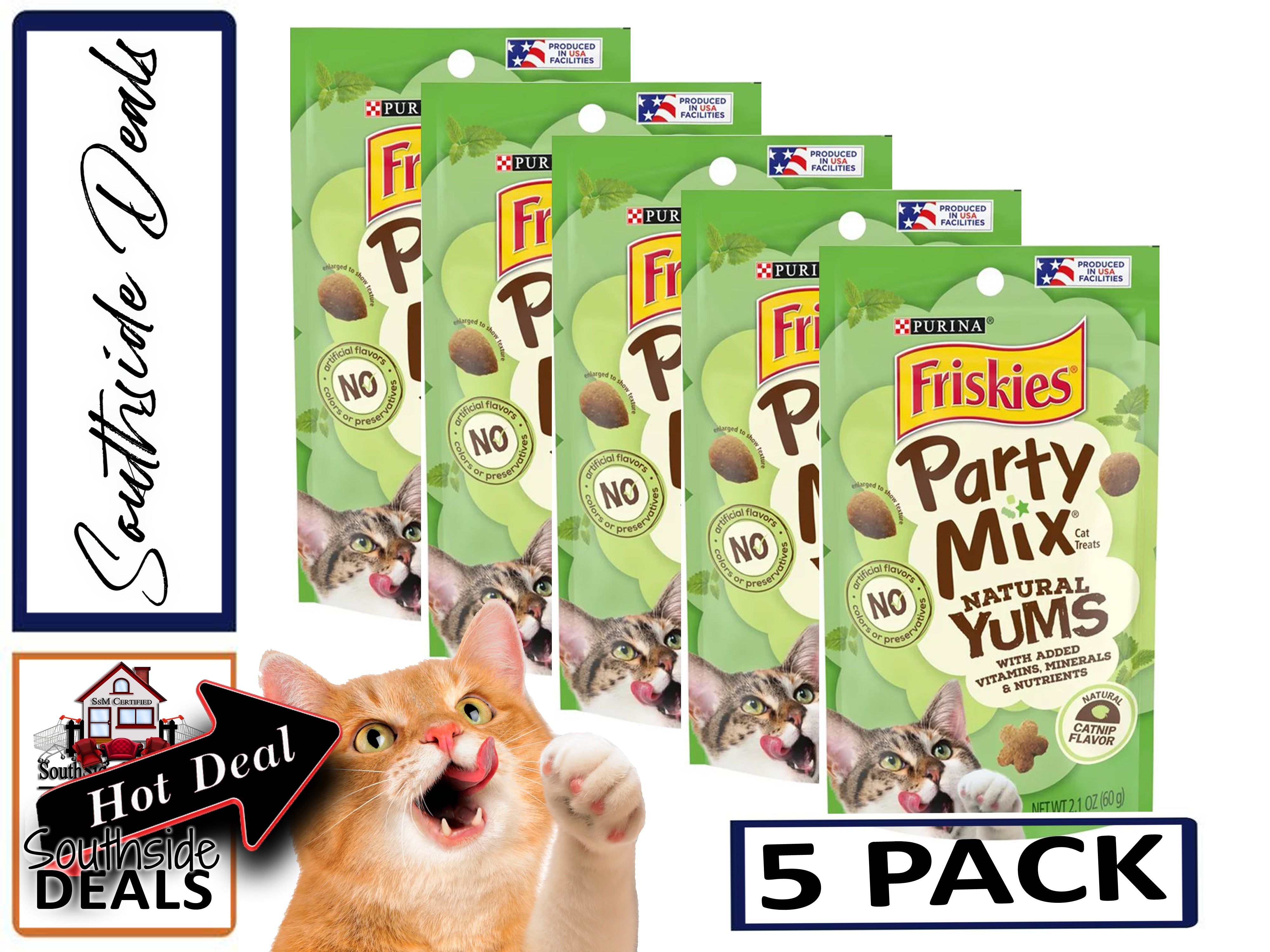 Purina Friskies Cat Treats, Party Mix, (5-pack) - 2.1 oz. Pouches - Packaging May Vary!