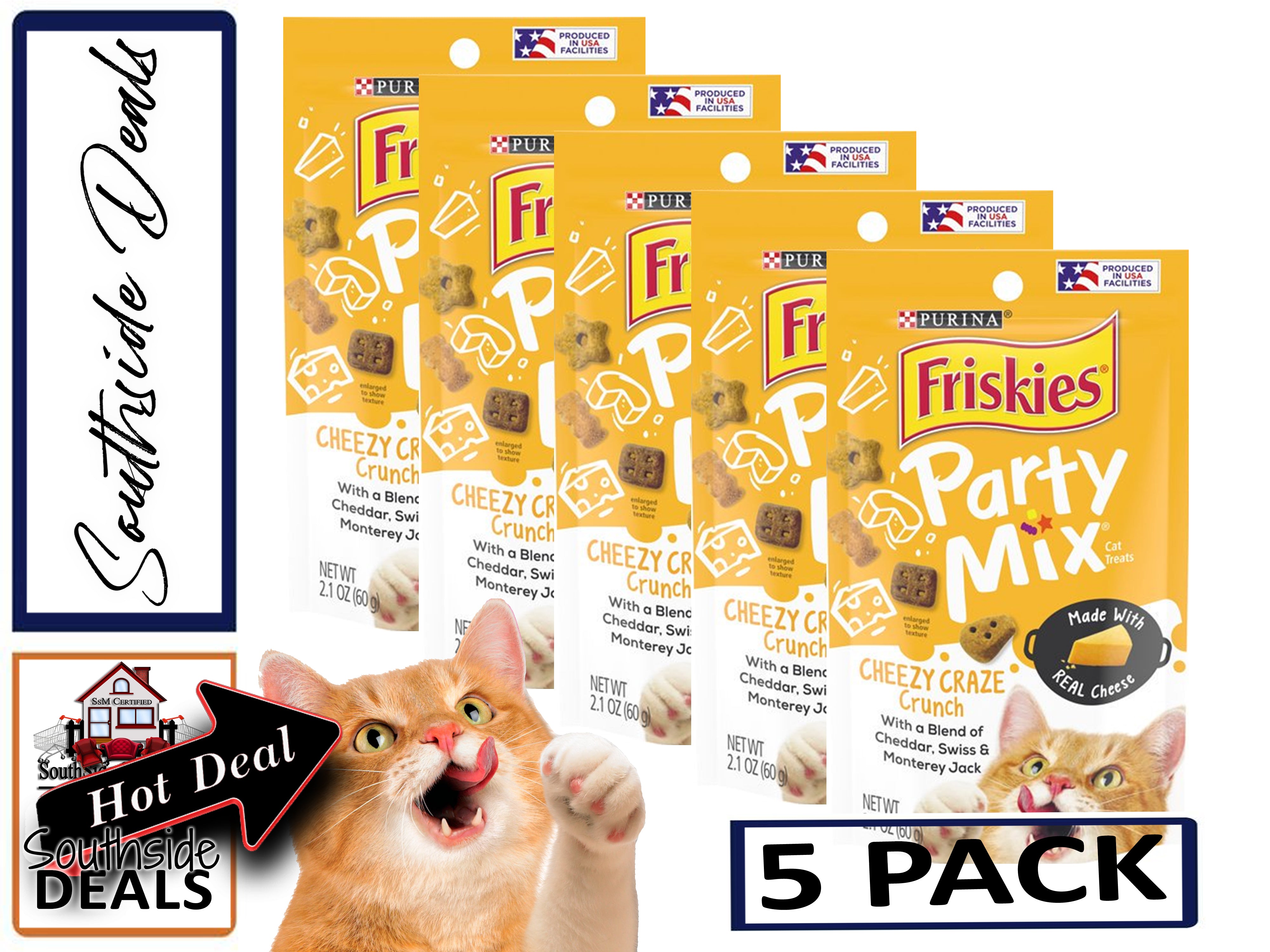 Purina Friskies Cat Treats, Party Mix, (5-pack) - 2.1 oz. Pouches - Packaging May Vary!