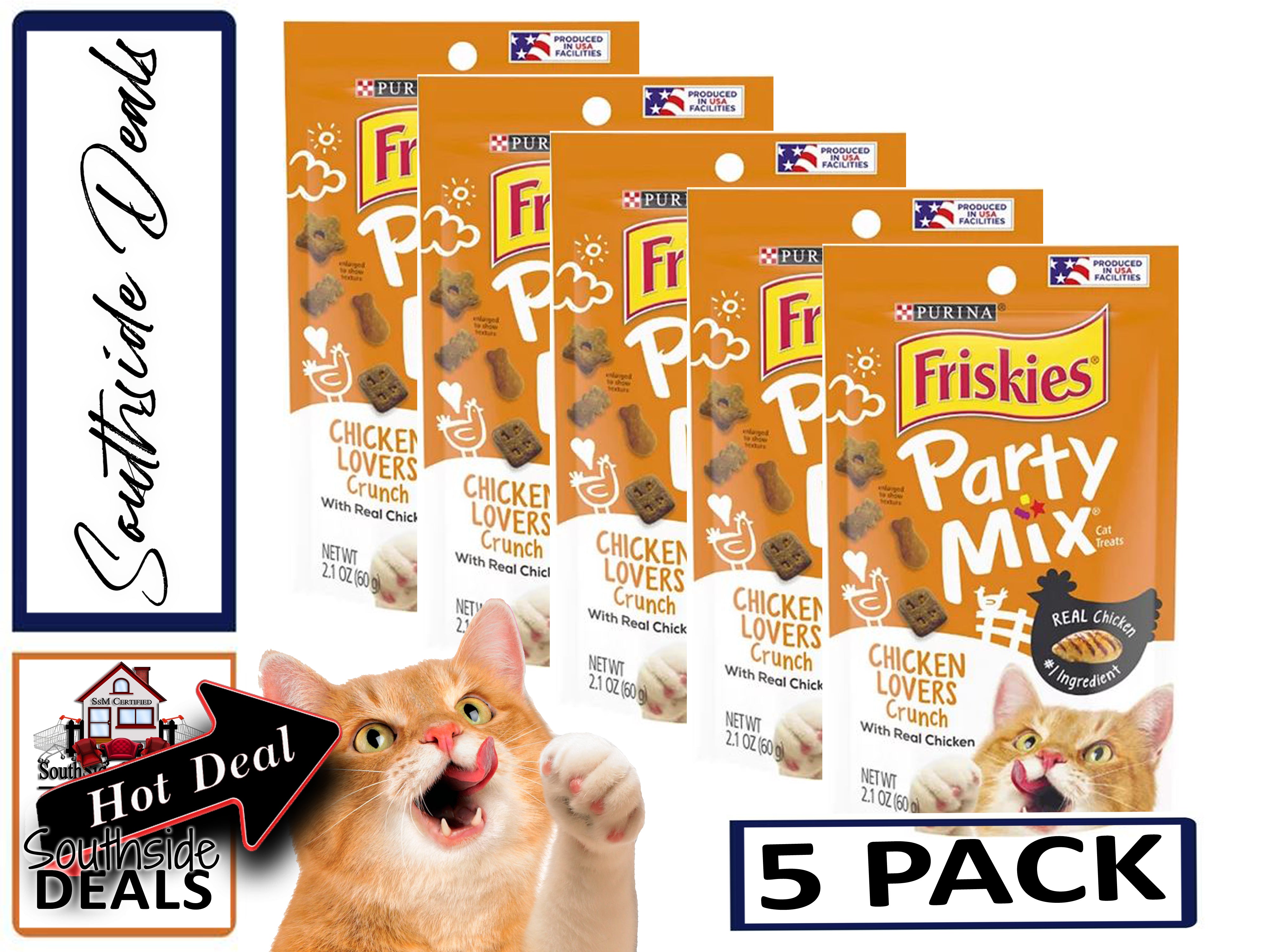 Purina Friskies Cat Treats, Party Mix, (5-pack) - 2.1 oz. Pouches - Packaging May Vary!