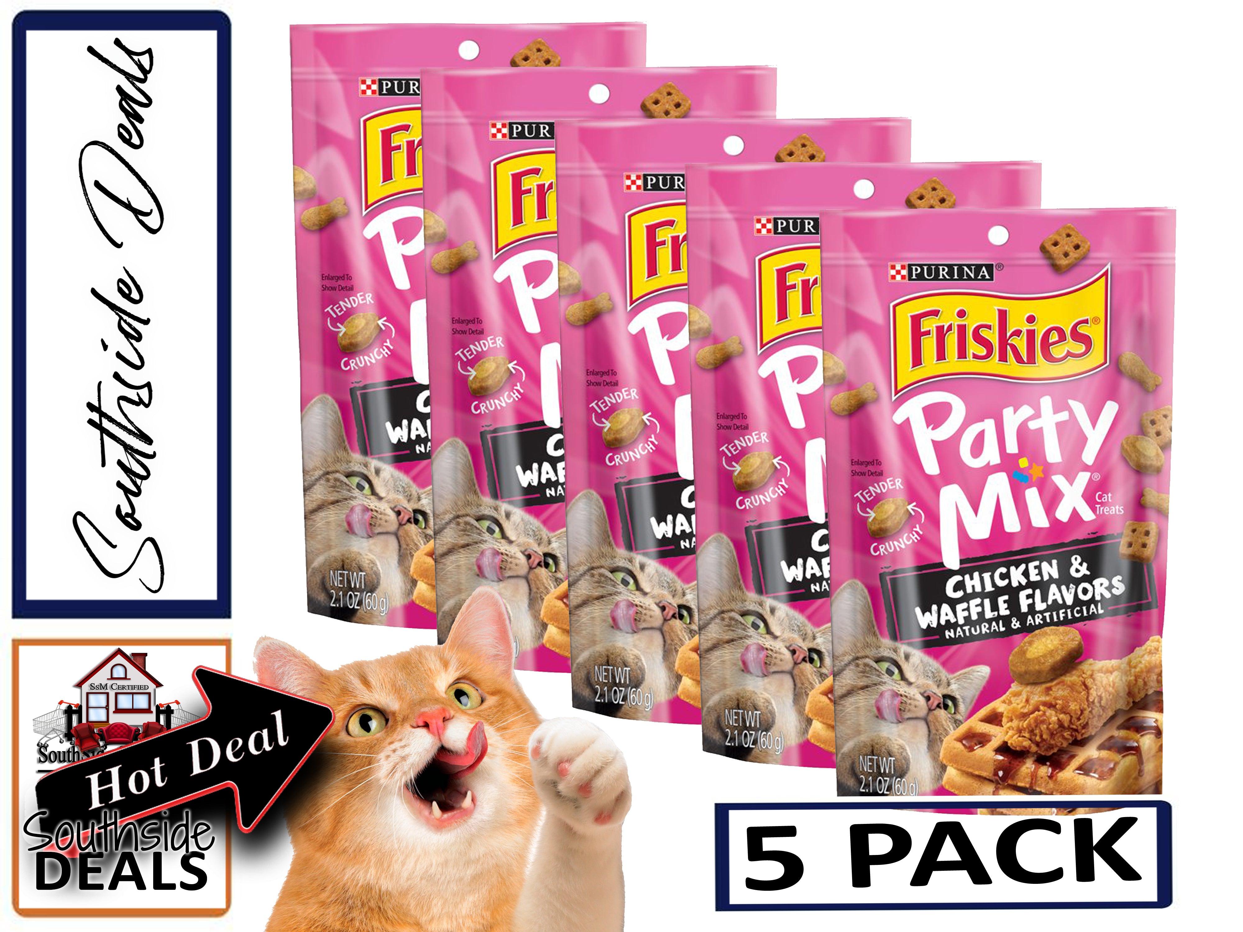 Purina Friskies Cat Treats, Party Mix, (5-pack) - 2.1 oz. Pouches - Packaging May Vary!