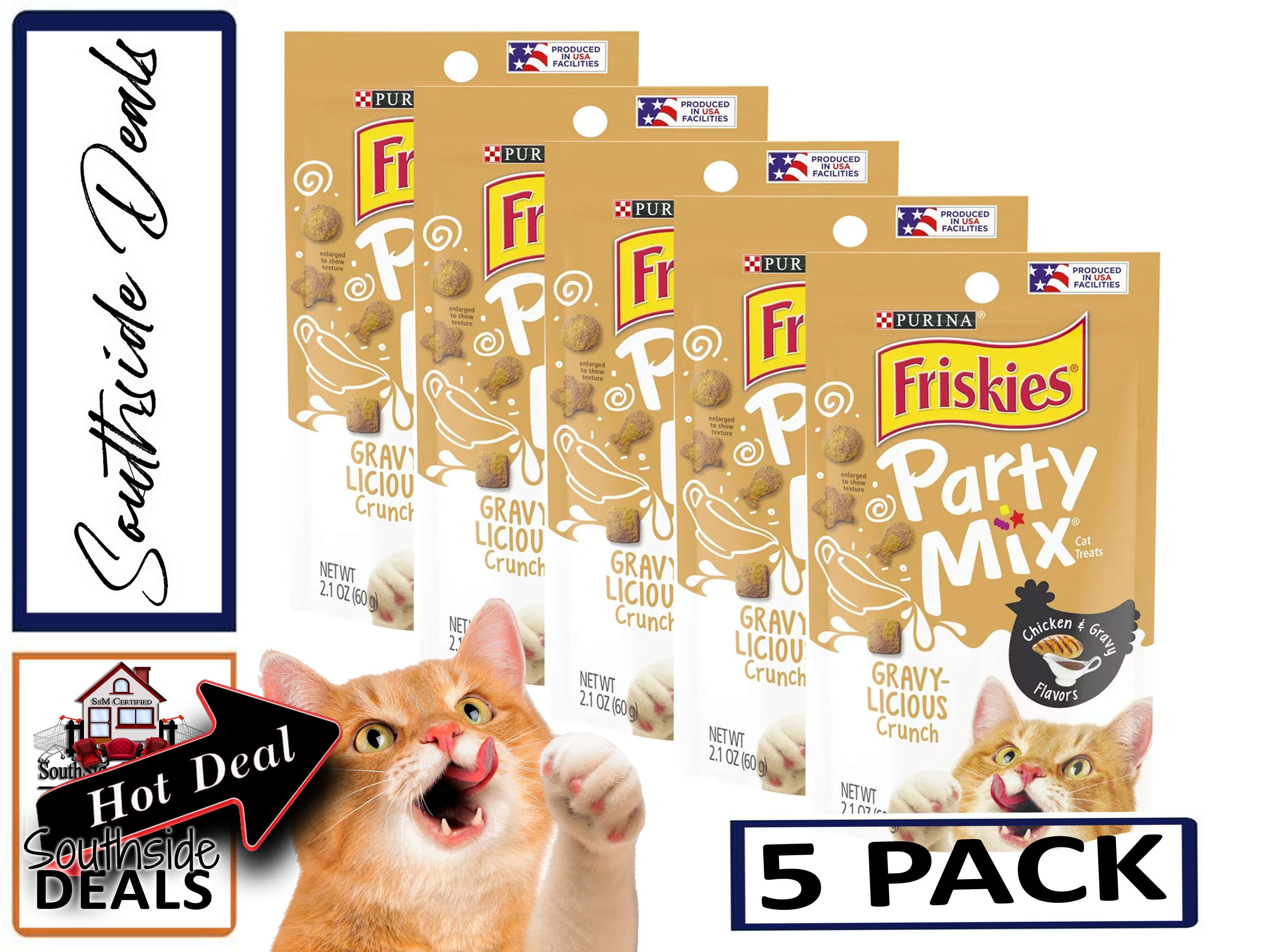 Purina Friskies Cat Treats, Party Mix, (5-pack) - 2.1 oz. Pouches - Packaging May Vary!