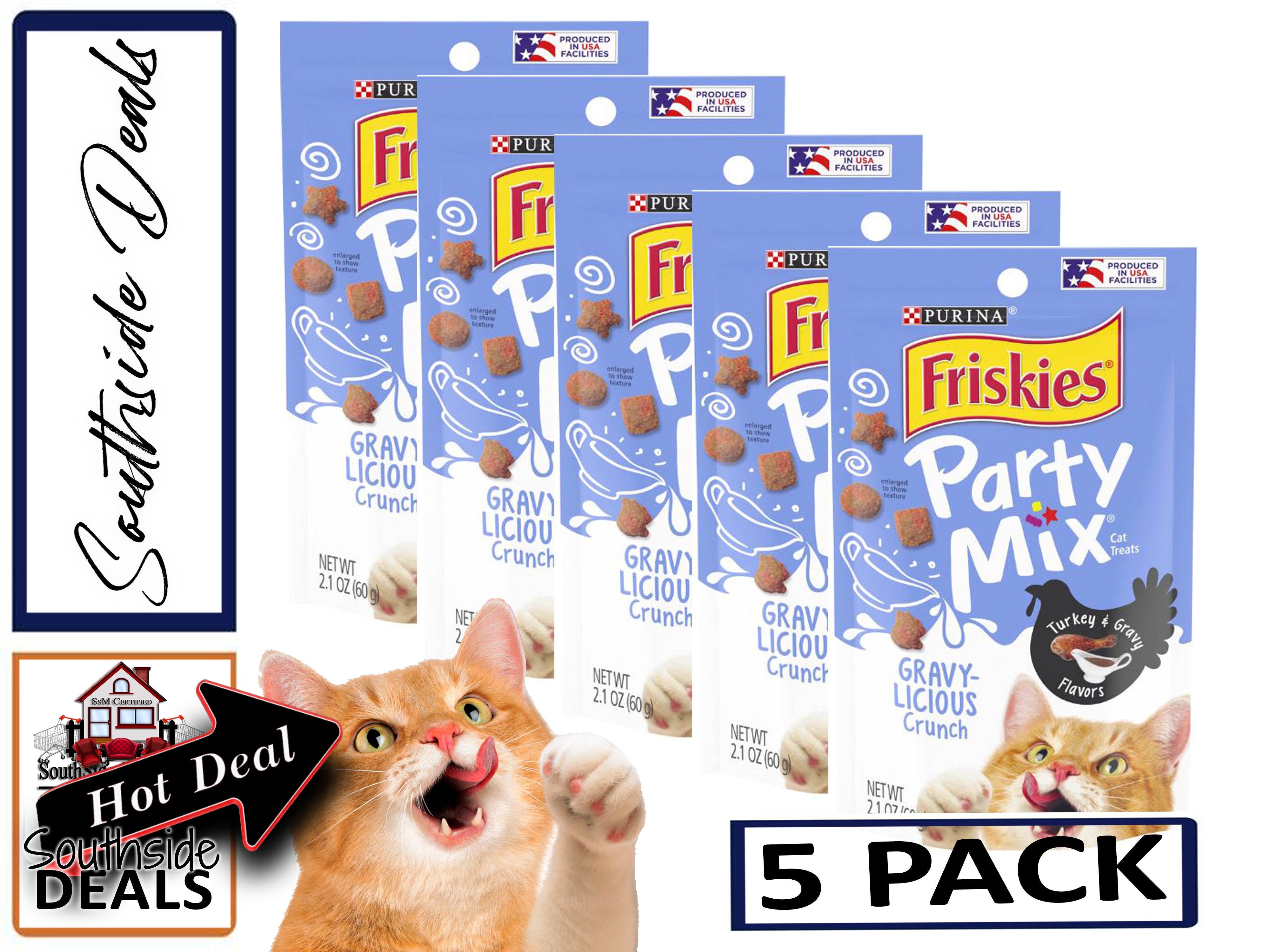 Purina Friskies Cat Treats, Party Mix, (5-pack) - 2.1 oz. Pouches - Packaging May Vary!