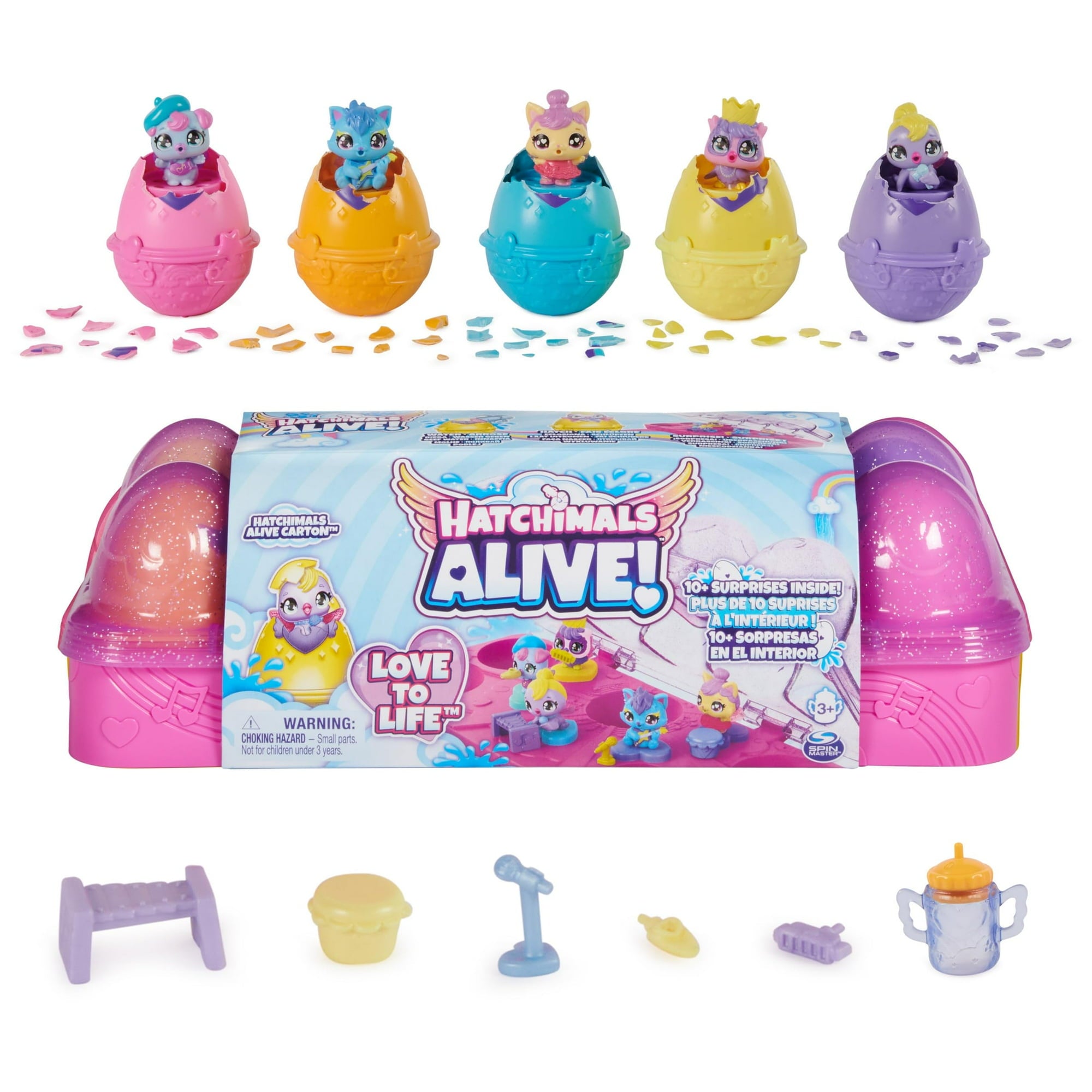 Hatchimals Alive, Egg Carton Toy with 5 Mini Figures in Self-Hatching Eggs, 11 Accessories, Kids Toys for Girls and Boys Ages 3 and up ES4