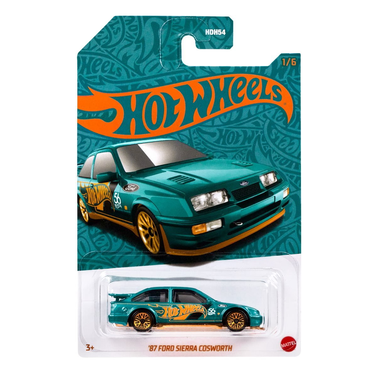 Hot Wheels '87 Ford Sierra Cosworth 1:64 Scale Die-Cast Toy Vehicle Turquoise- & Copper-Colored Deco
