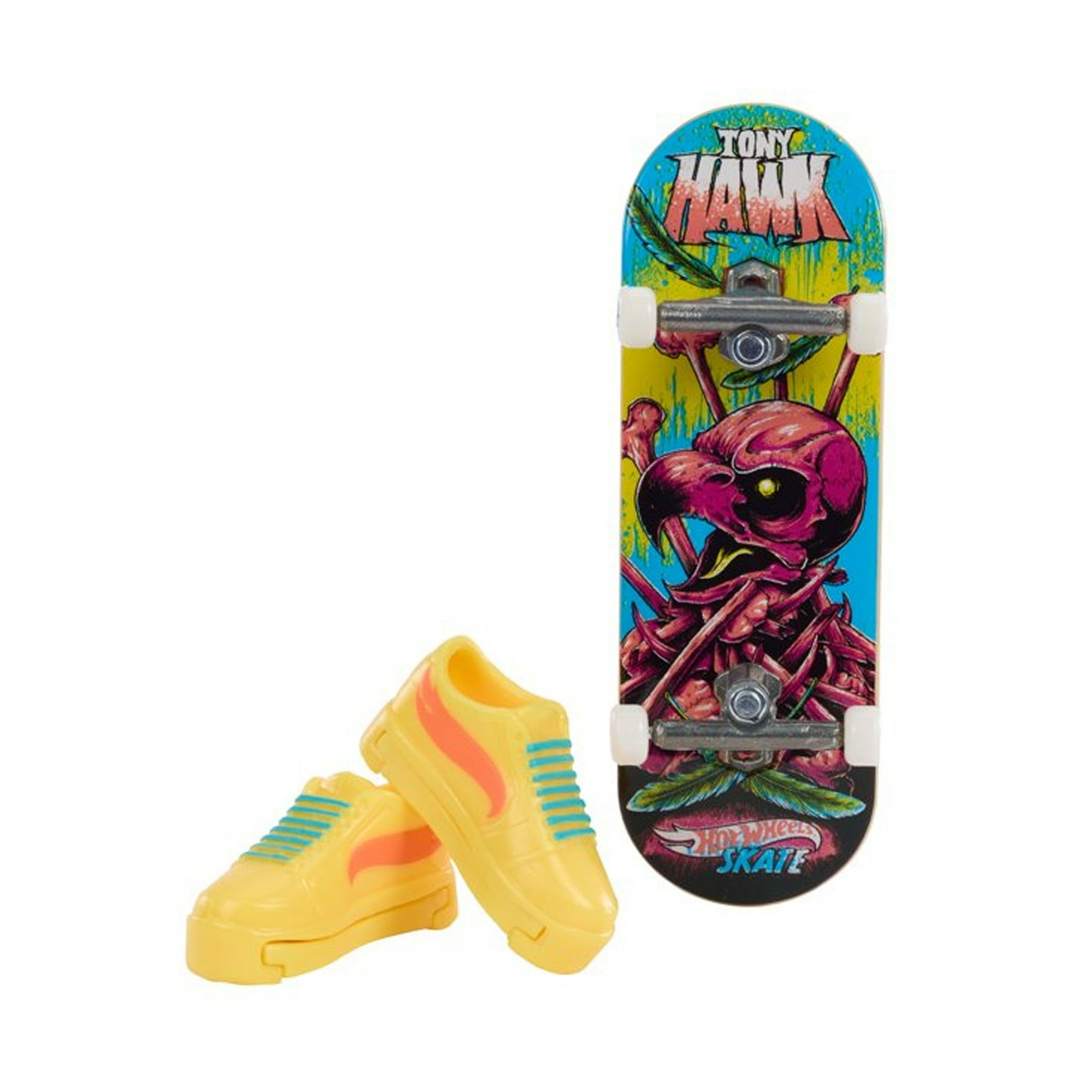 Hot Wheels Skate Neon Draggin' Bones Tony Hawk Fingerboard and Removable Skate Shoes