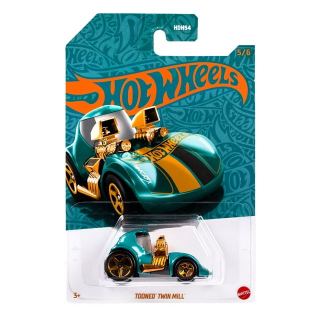 Hot Wheels Tooned Twin Mill 1:64 Scale Die-Cast Toy Vehicle Turquoise- & Copper-Colored Deco