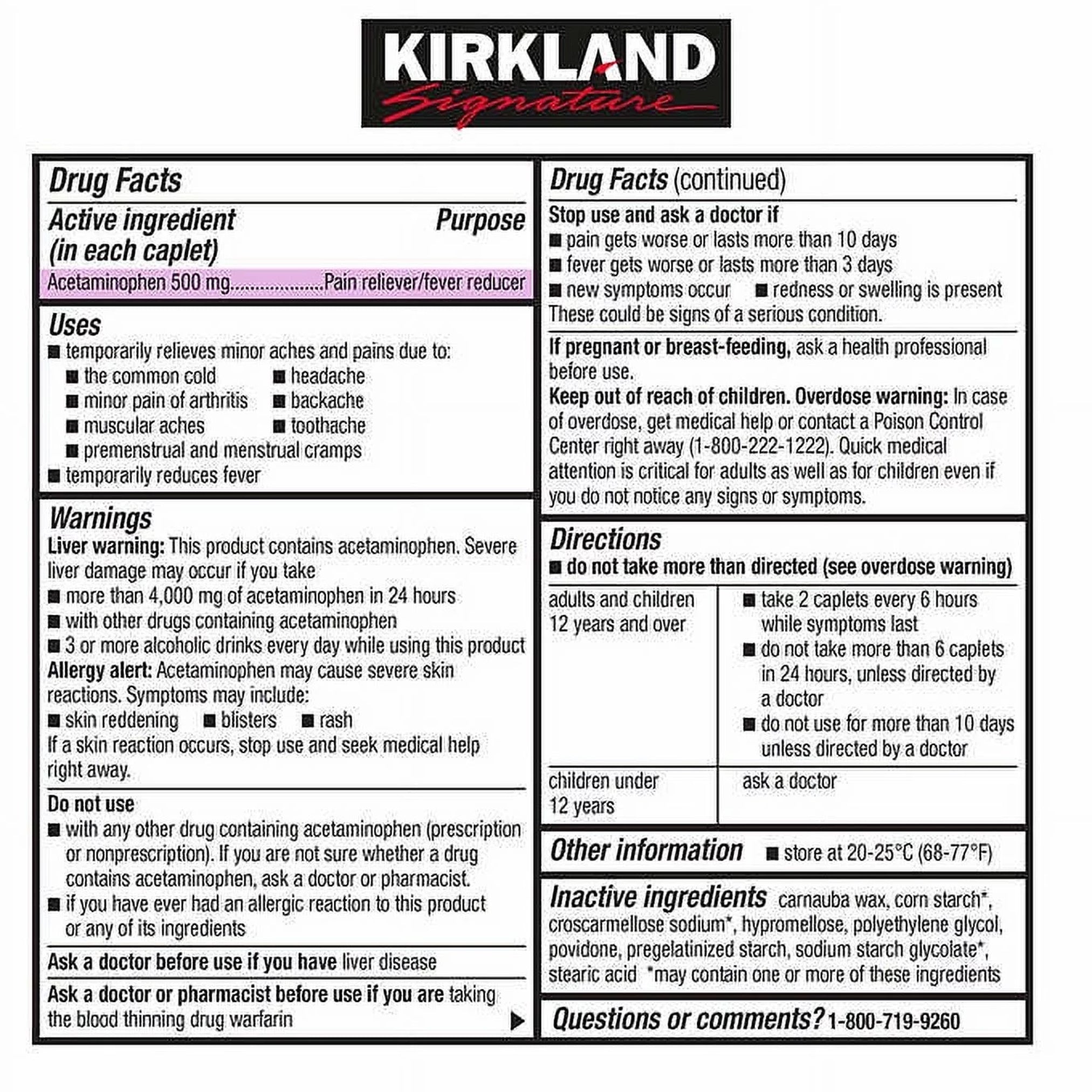 Kirkland Signature Extra Strength Acetaminophen 500 mg