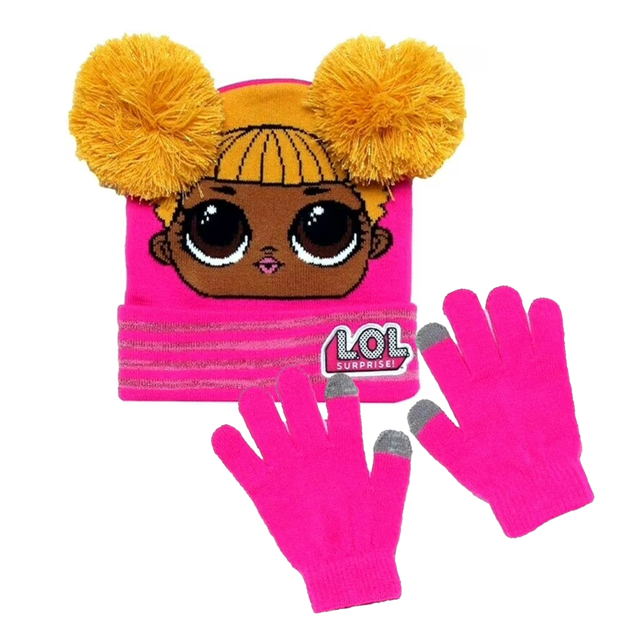 LOL Surprise! Queen Bee Kids Beanie Hat Pom-Pom Texting Gloves 2-Piece Set