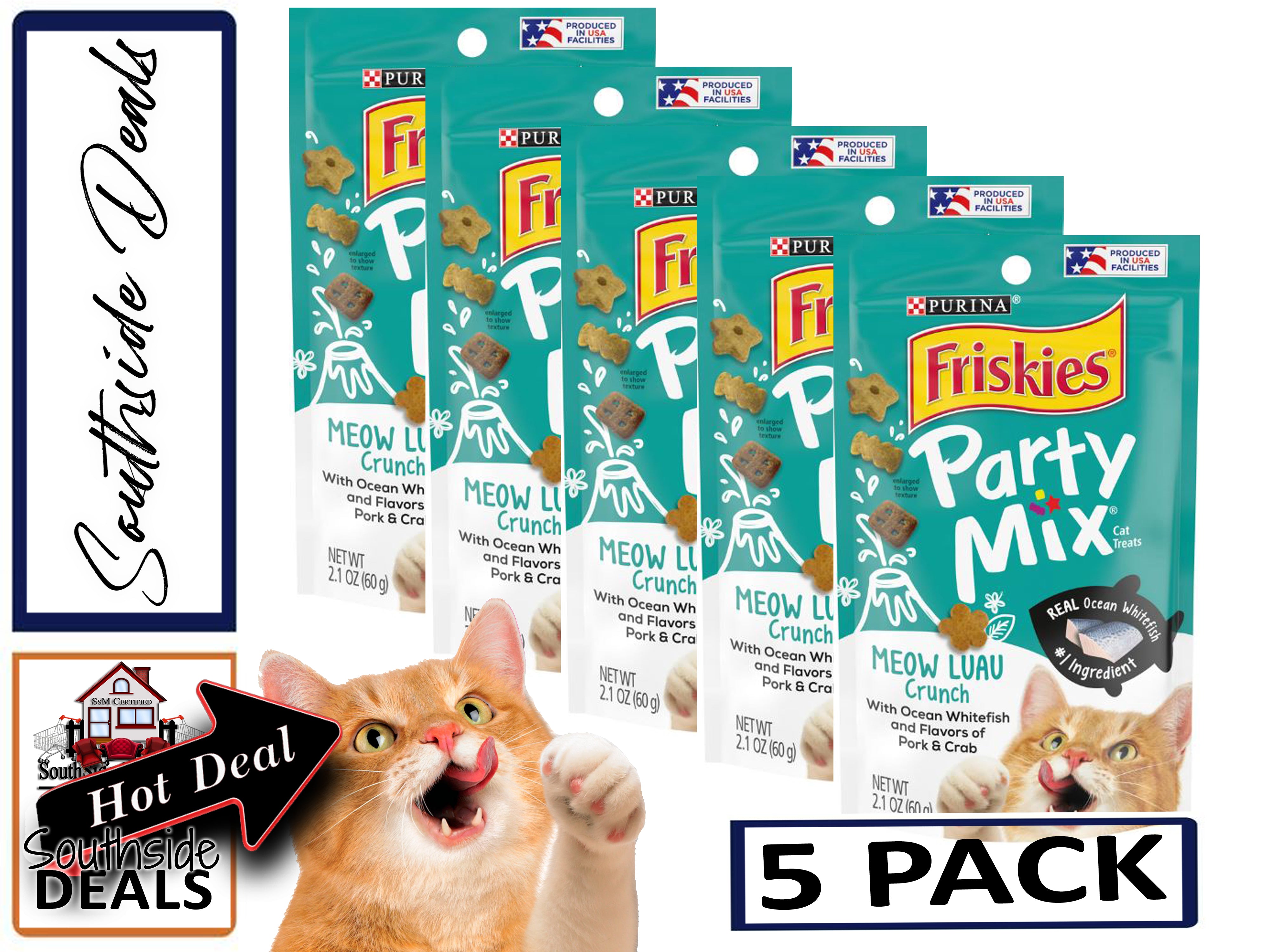 Purina Friskies Cat Treats, Party Mix, (5-pack) - 2.1 oz. Pouches - Packaging May Vary!