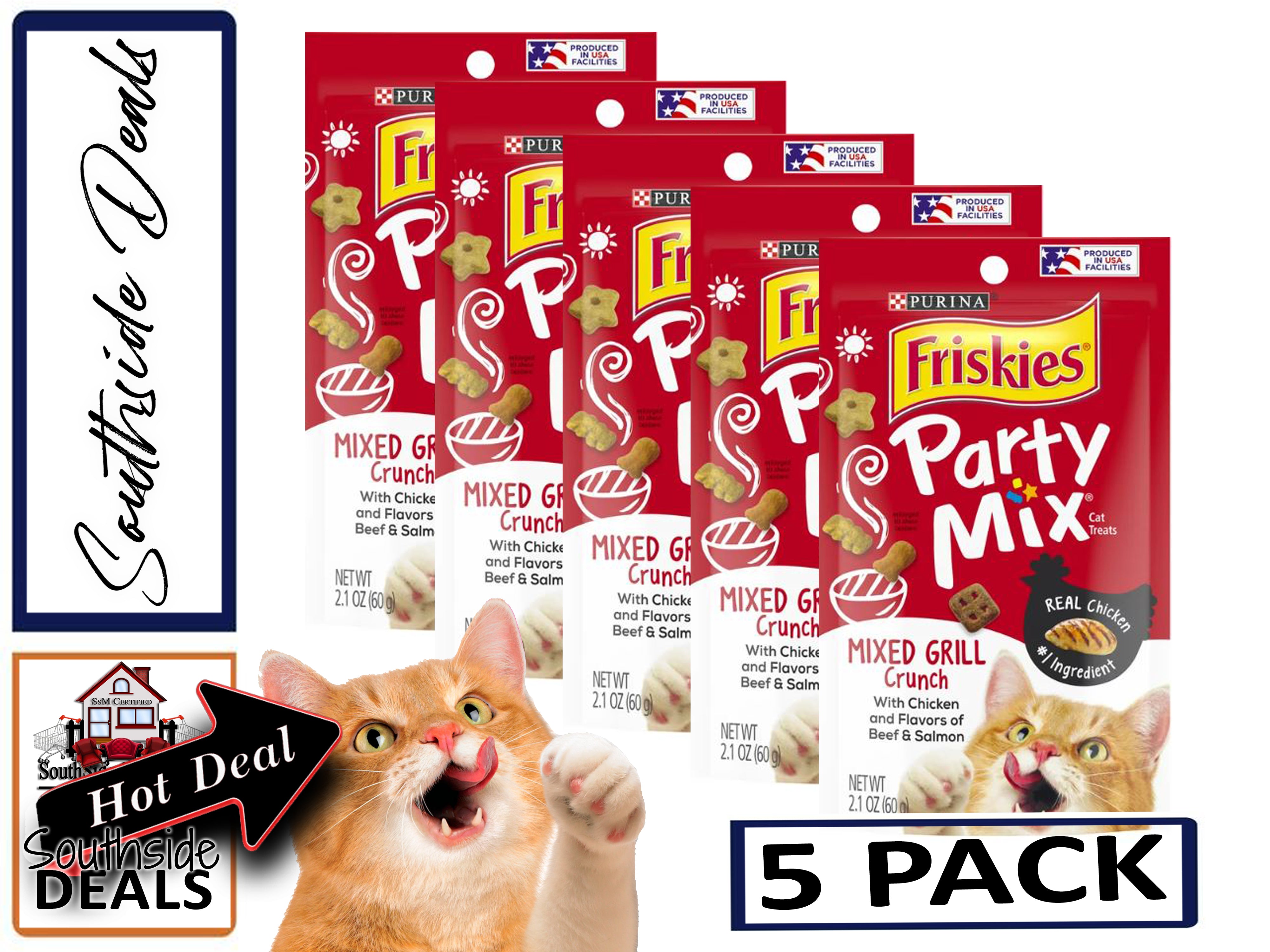 Purina Friskies Cat Treats, Party Mix, (5-pack) - 2.1 oz. Pouches - Packaging May Vary!