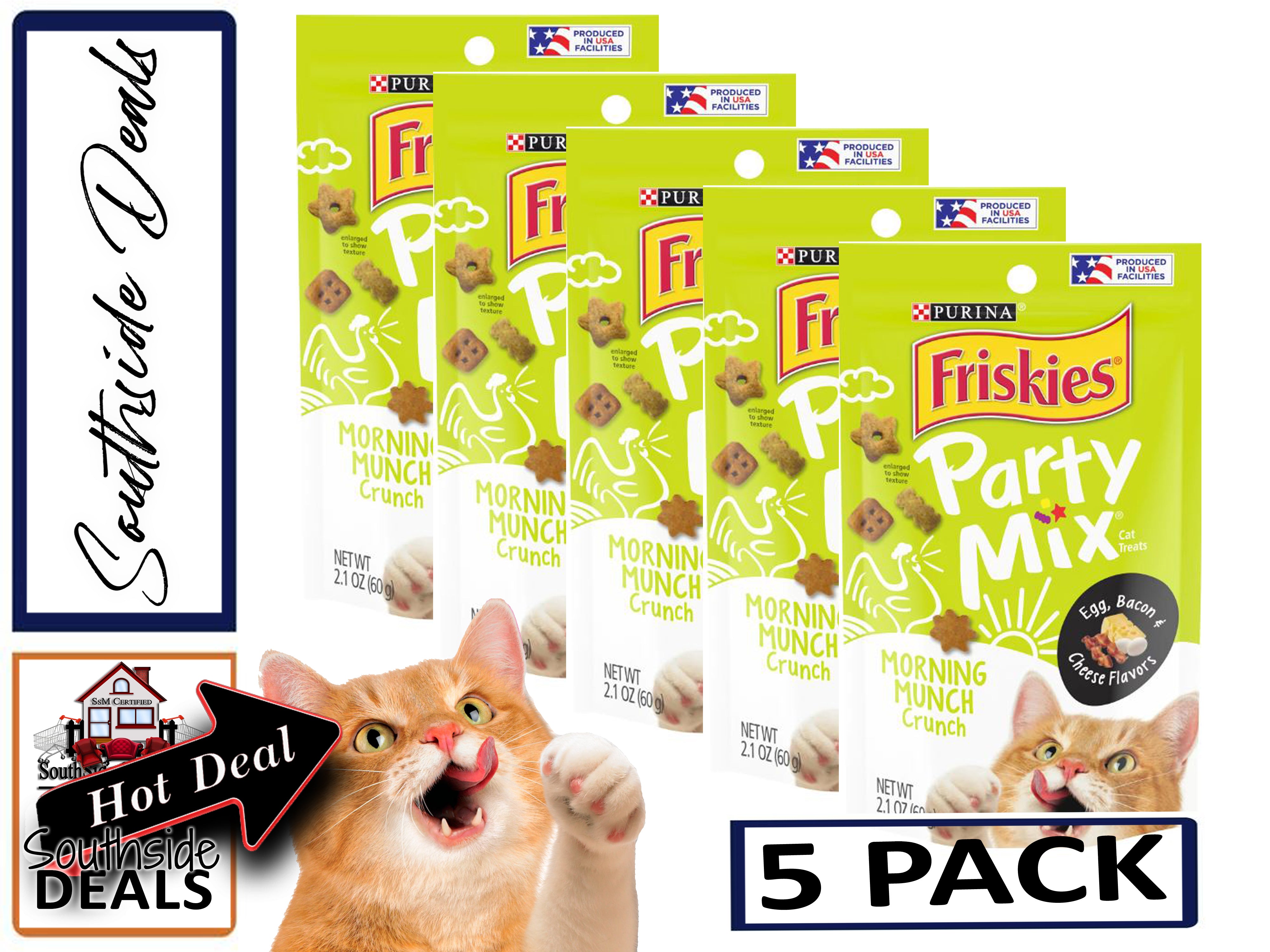Purina Friskies Cat Treats, Party Mix, (5-pack) - 2.1 oz. Pouches - Packaging May Vary!