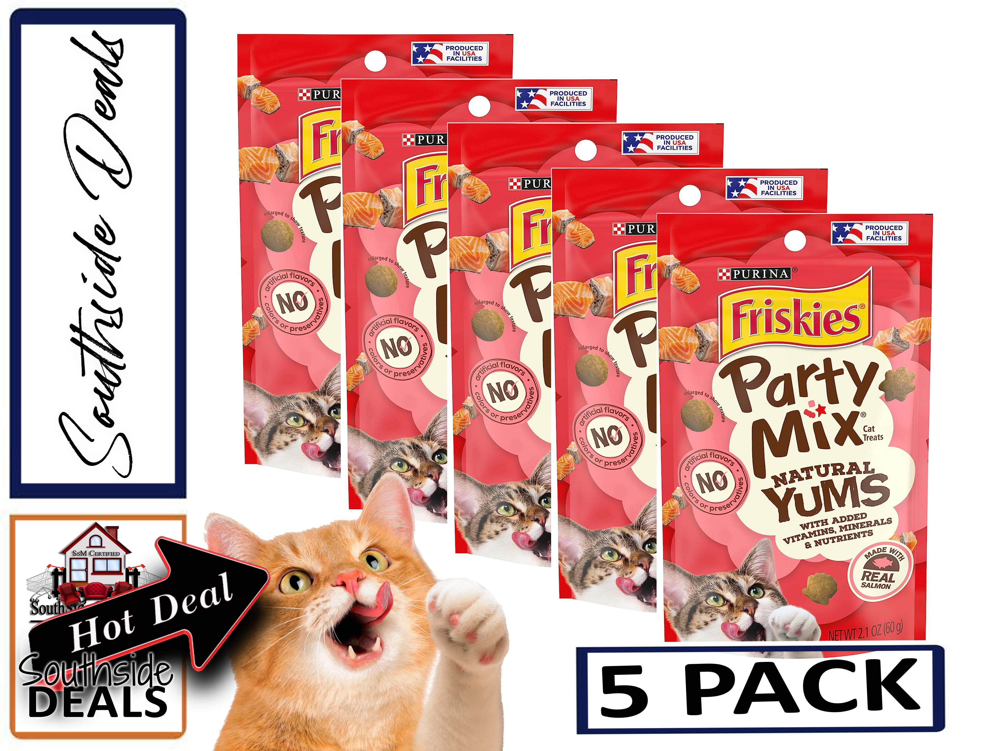 Purina Friskies Cat Treats, Party Mix, (5-pack) - 2.1 oz. Pouches - Packaging May Vary!