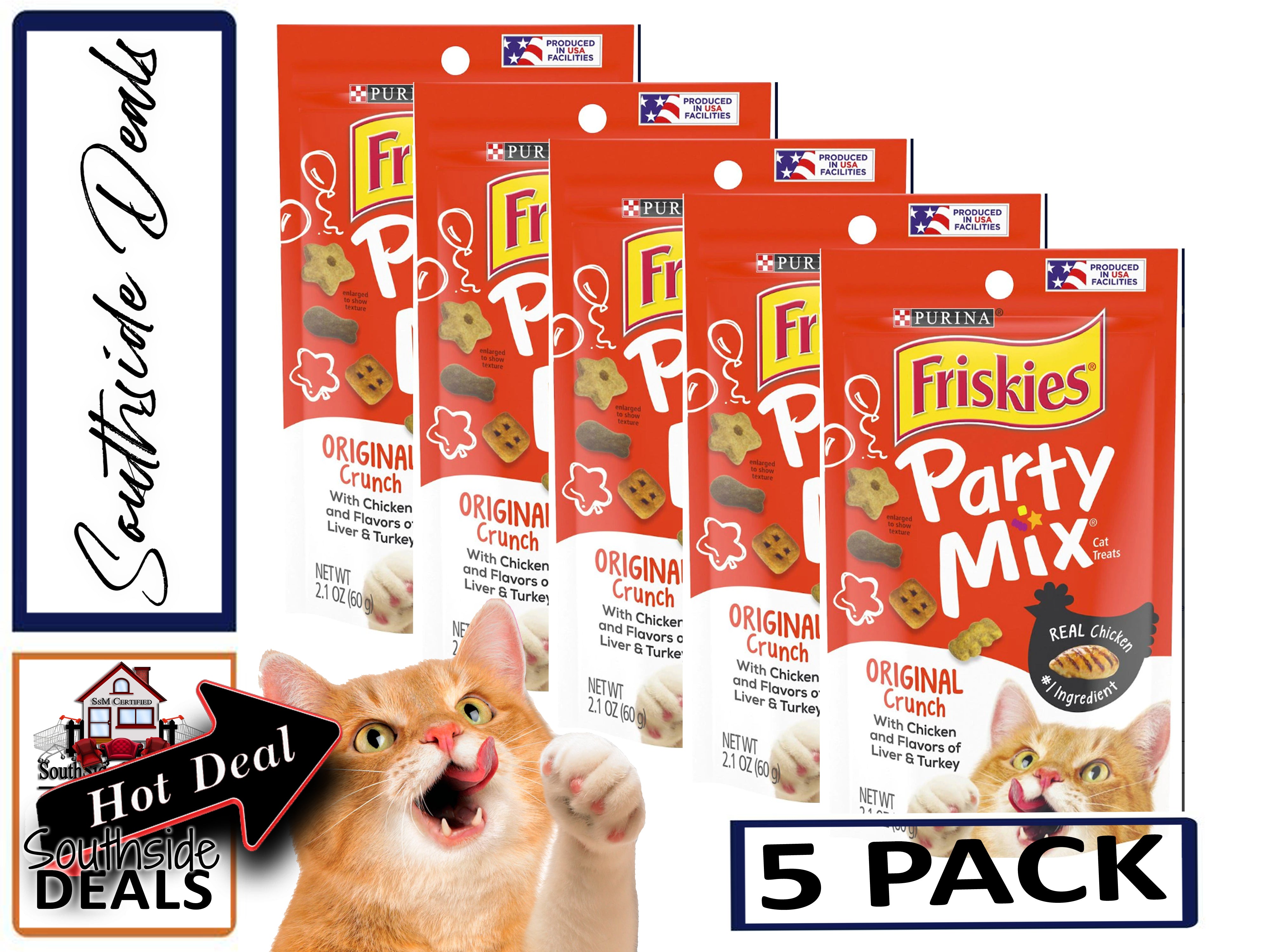 Purina Friskies Cat Treats, Party Mix, (5-pack) - 2.1 oz. Pouches - Packaging May Vary!