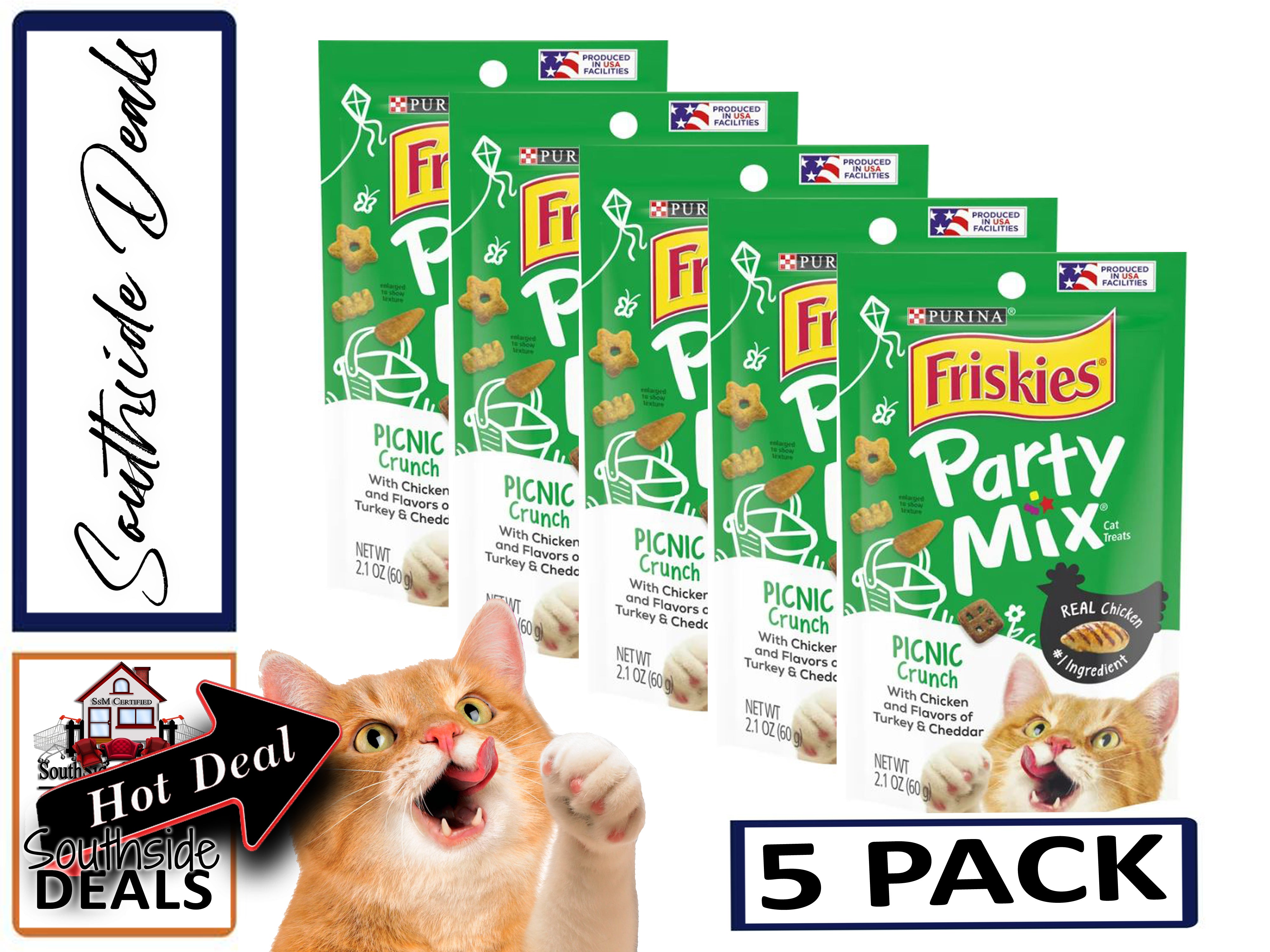 Purina Friskies Cat Treats, Party Mix, (5-pack) - 2.1 oz. Pouches - Packaging May Vary!
