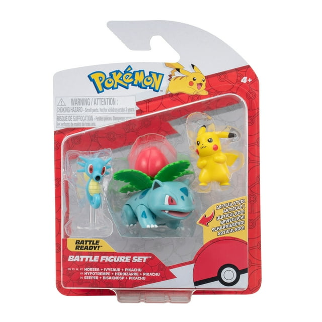 Pokemon Battle Figure 3 Pack - Features 2 inch Pikachu and Horsea and 3 inch Ivysaur
