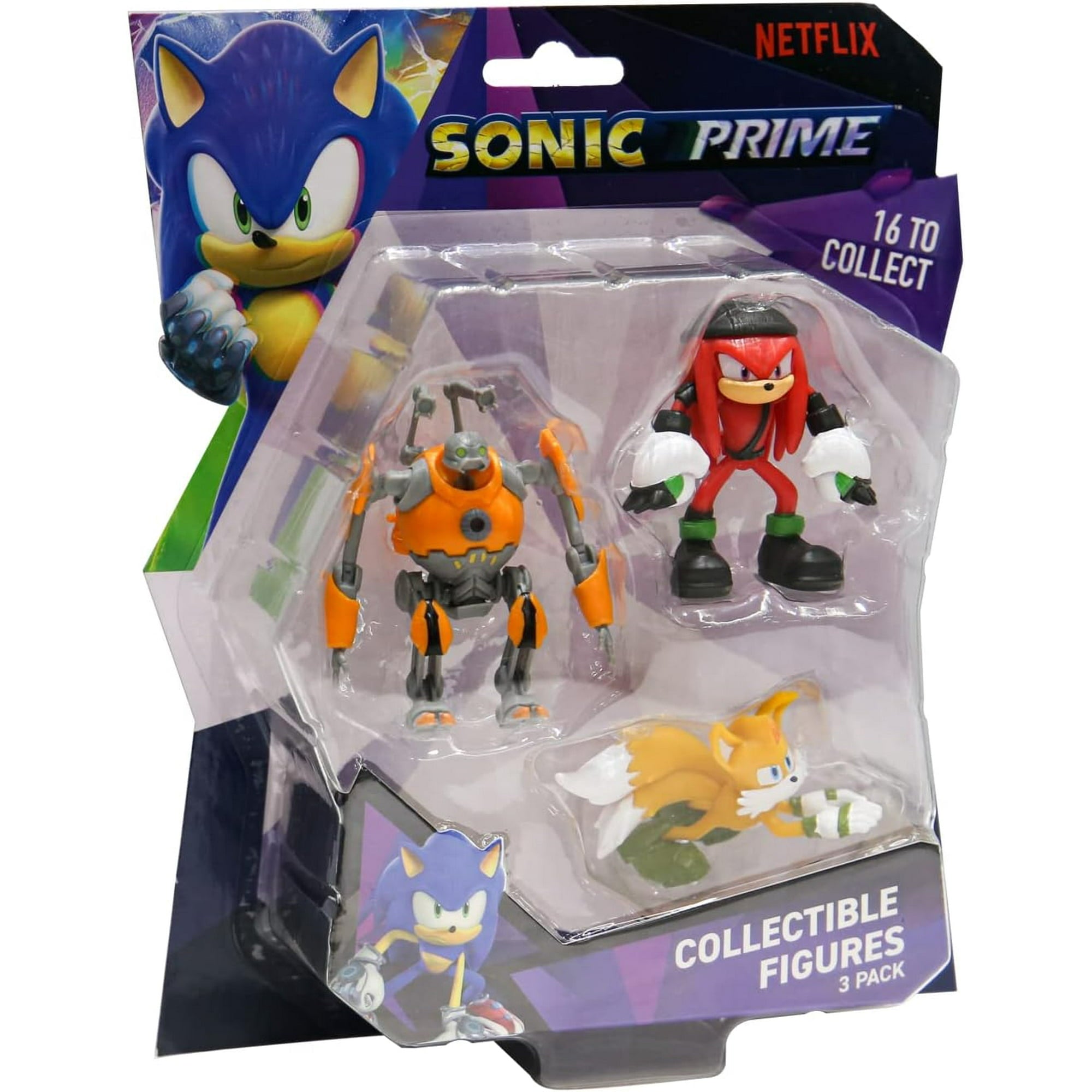 Sonic Prime 3 Pack Collectible Figures Eggforcer, Knucks, & Mangey