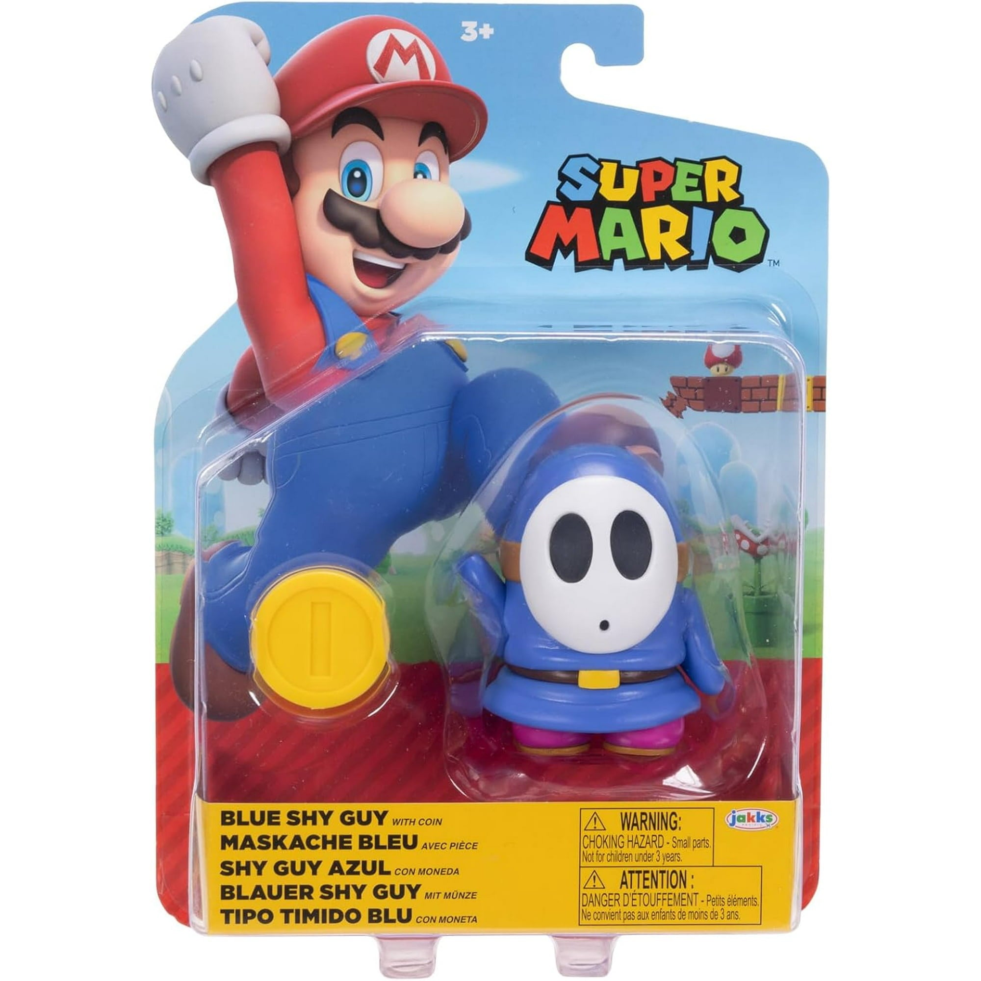 Super Mario 4" Action Figures Blue Shy Guy with Coin