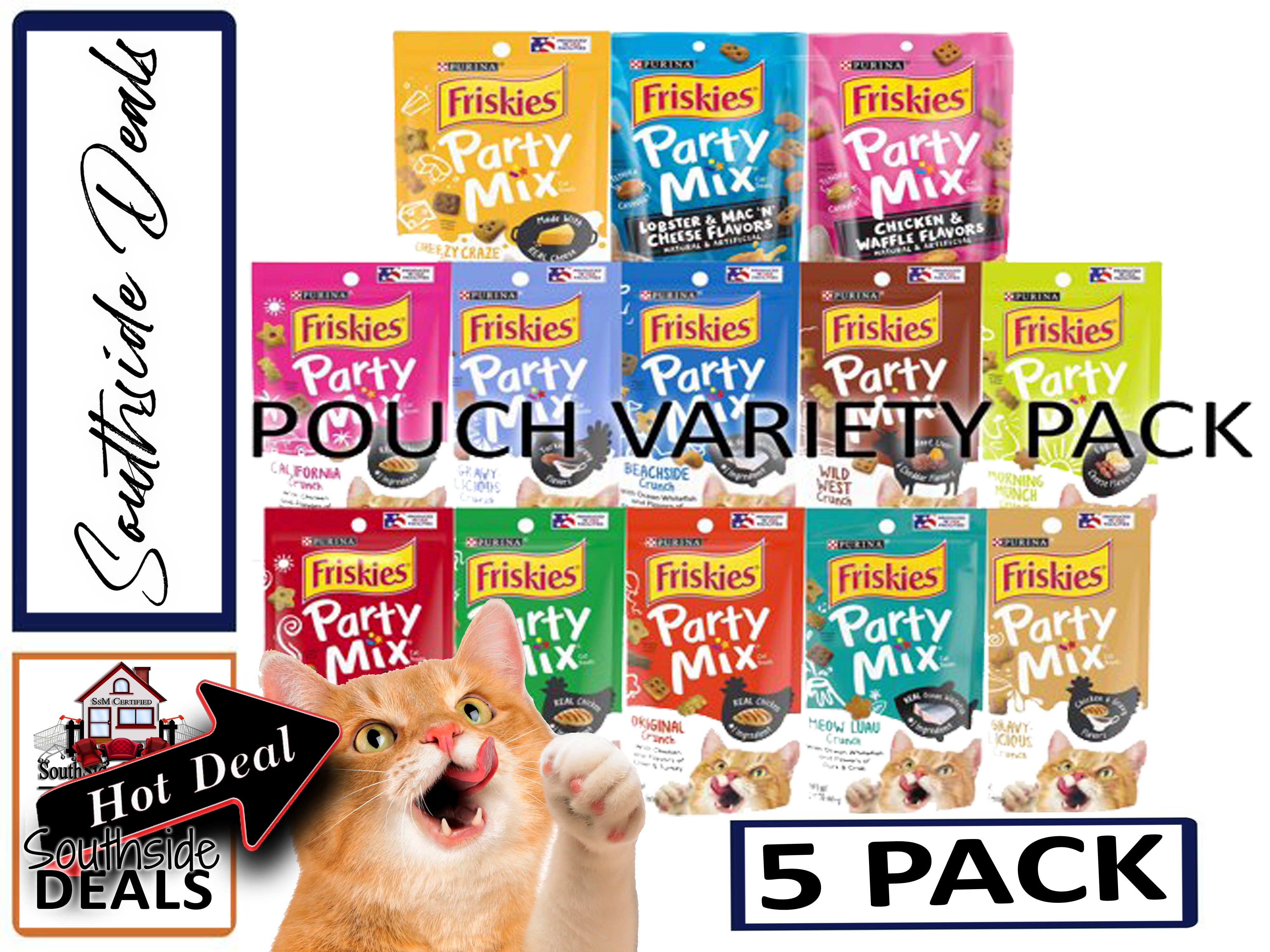 Purina Friskies Cat Treats, Party Mix, (5-pack) - 2.1 oz. Pouches - Packaging May Vary!