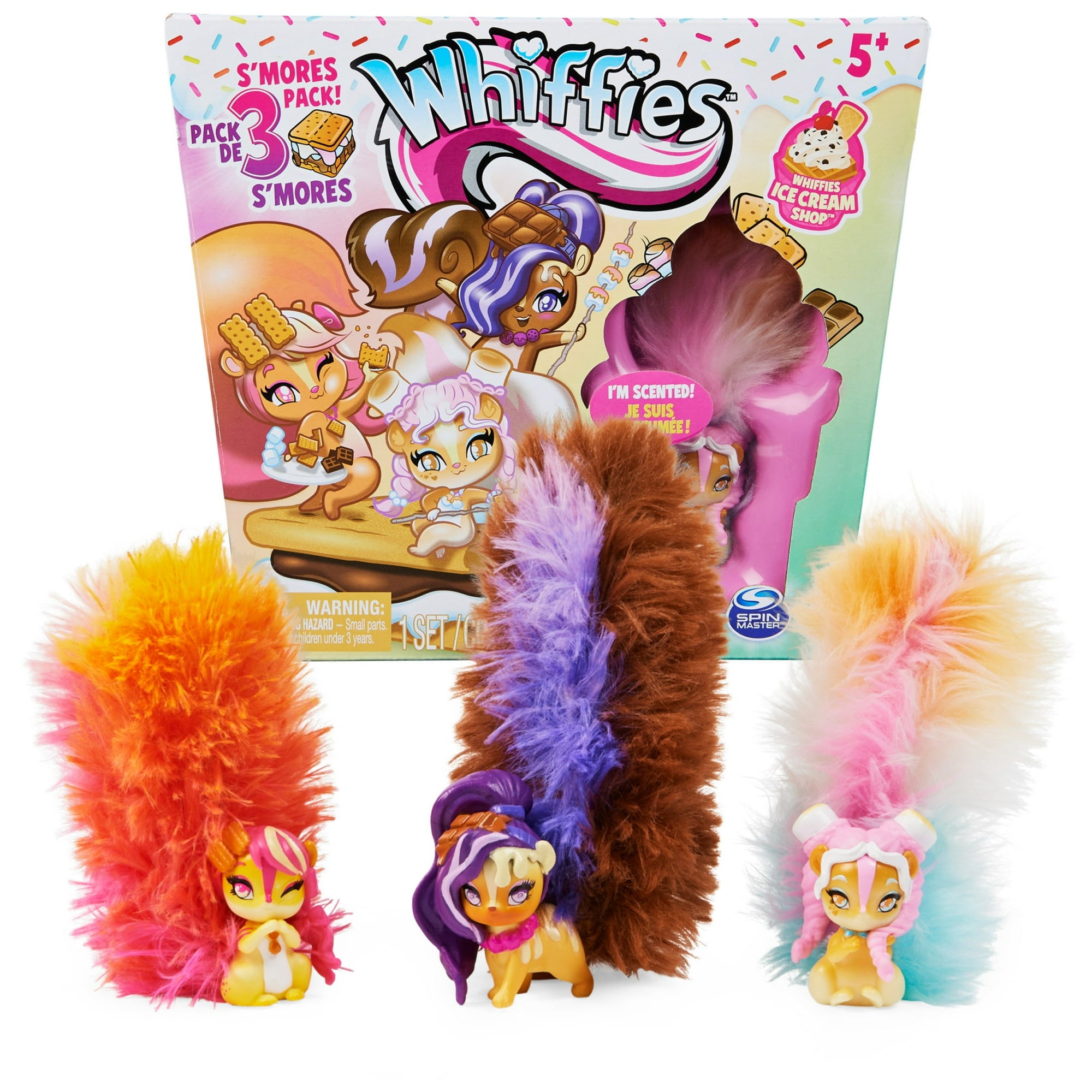 Whiffies S'mores 3-Pack, Collectible Animals with Scented Plush Tails