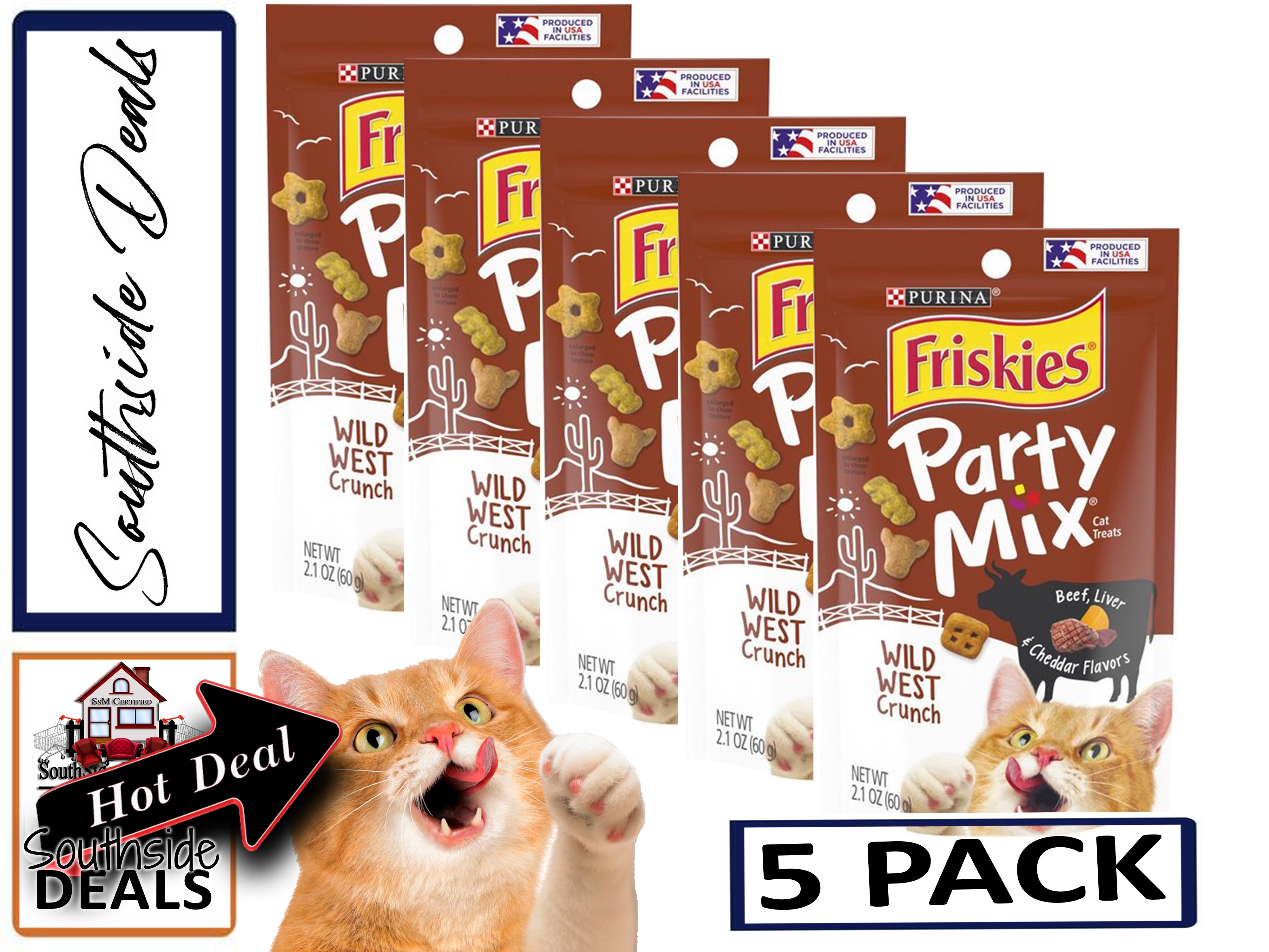 Purina Friskies Cat Treats, Party Mix, (5-pack) - 2.1 oz. Pouches - Packaging May Vary!